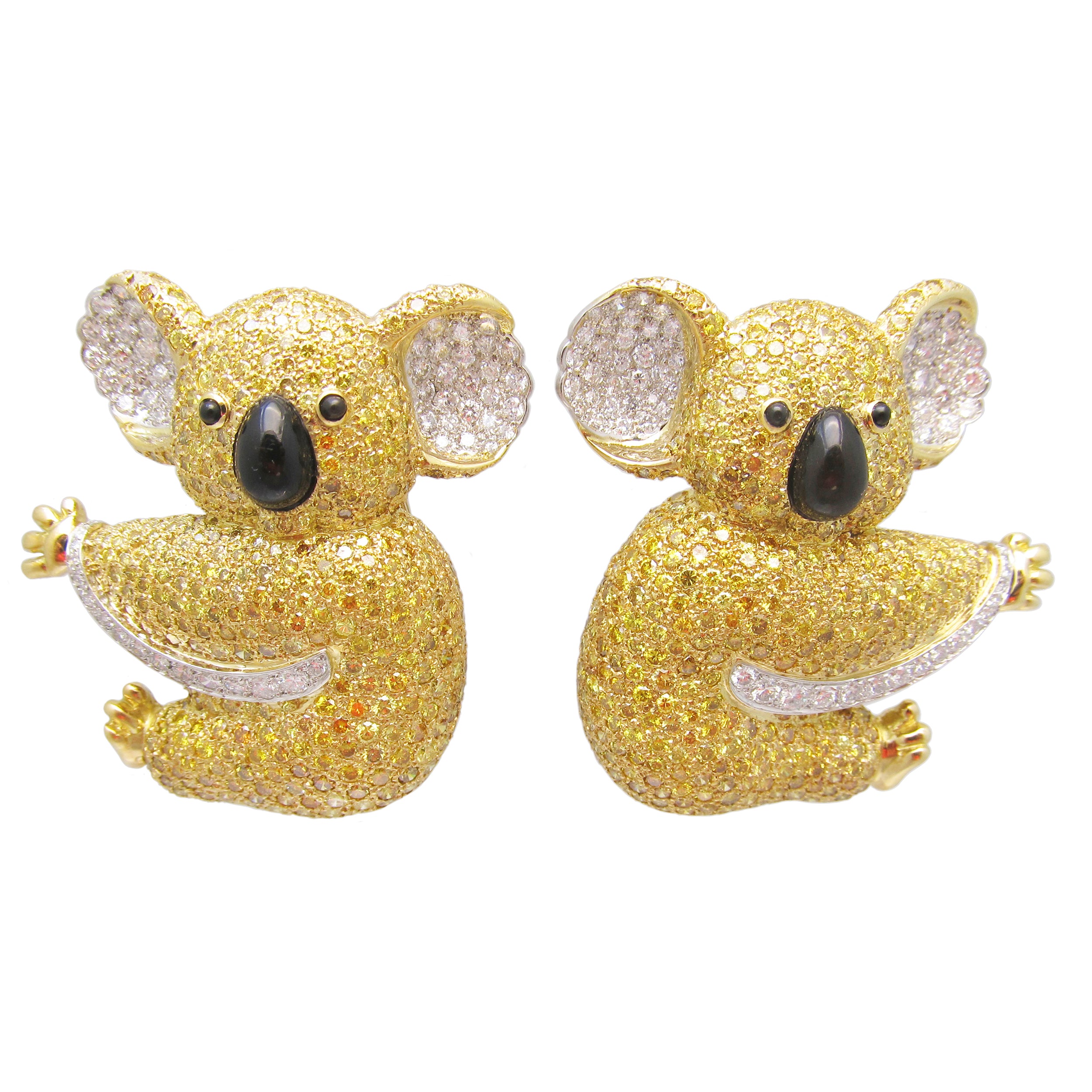 1990's Graff Yellow Diamond Two Koala Bears Detachable Brooch