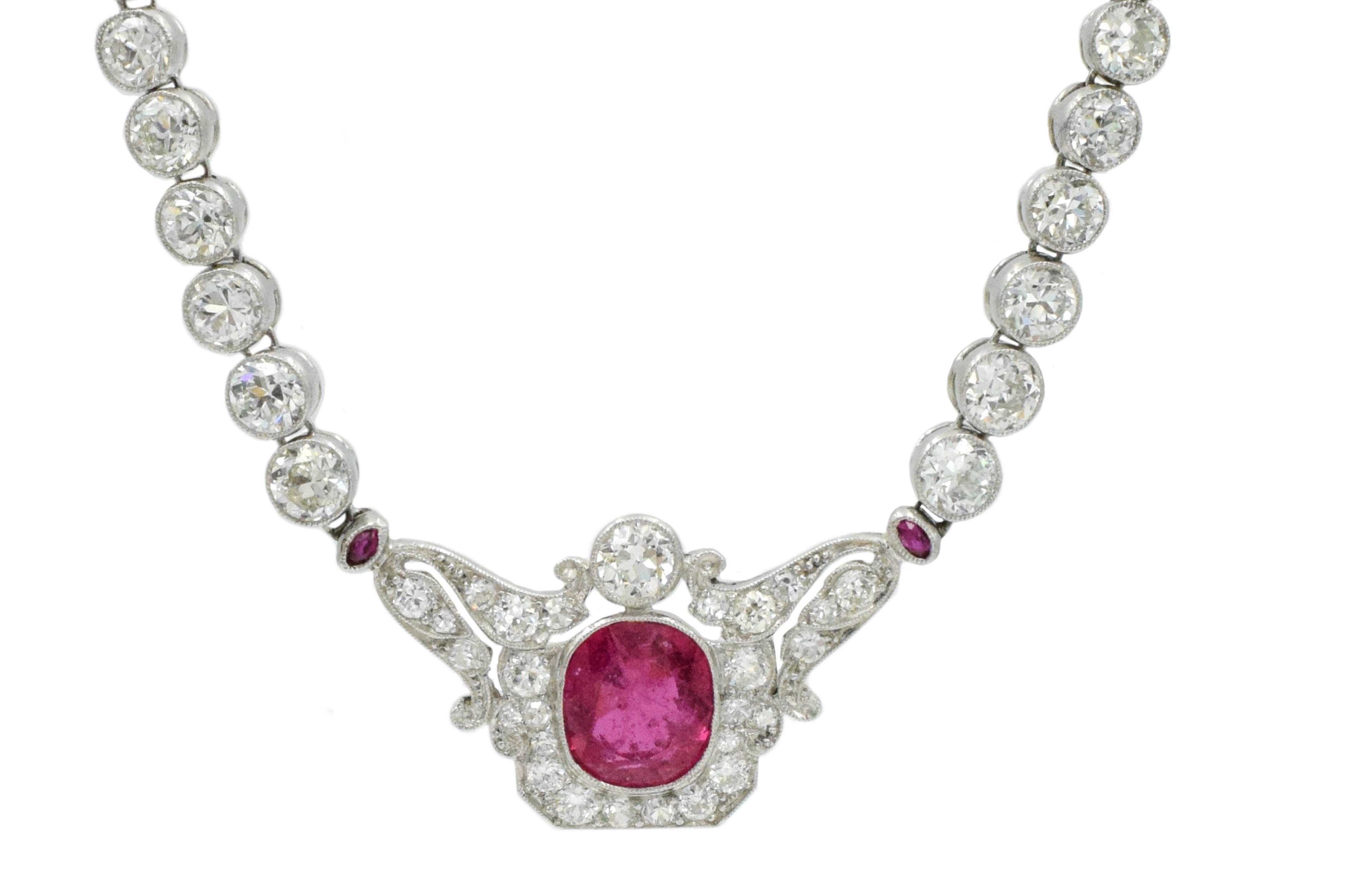 1900's Edwardian Spinel and Diamond Jabot Brooch in Platinum
