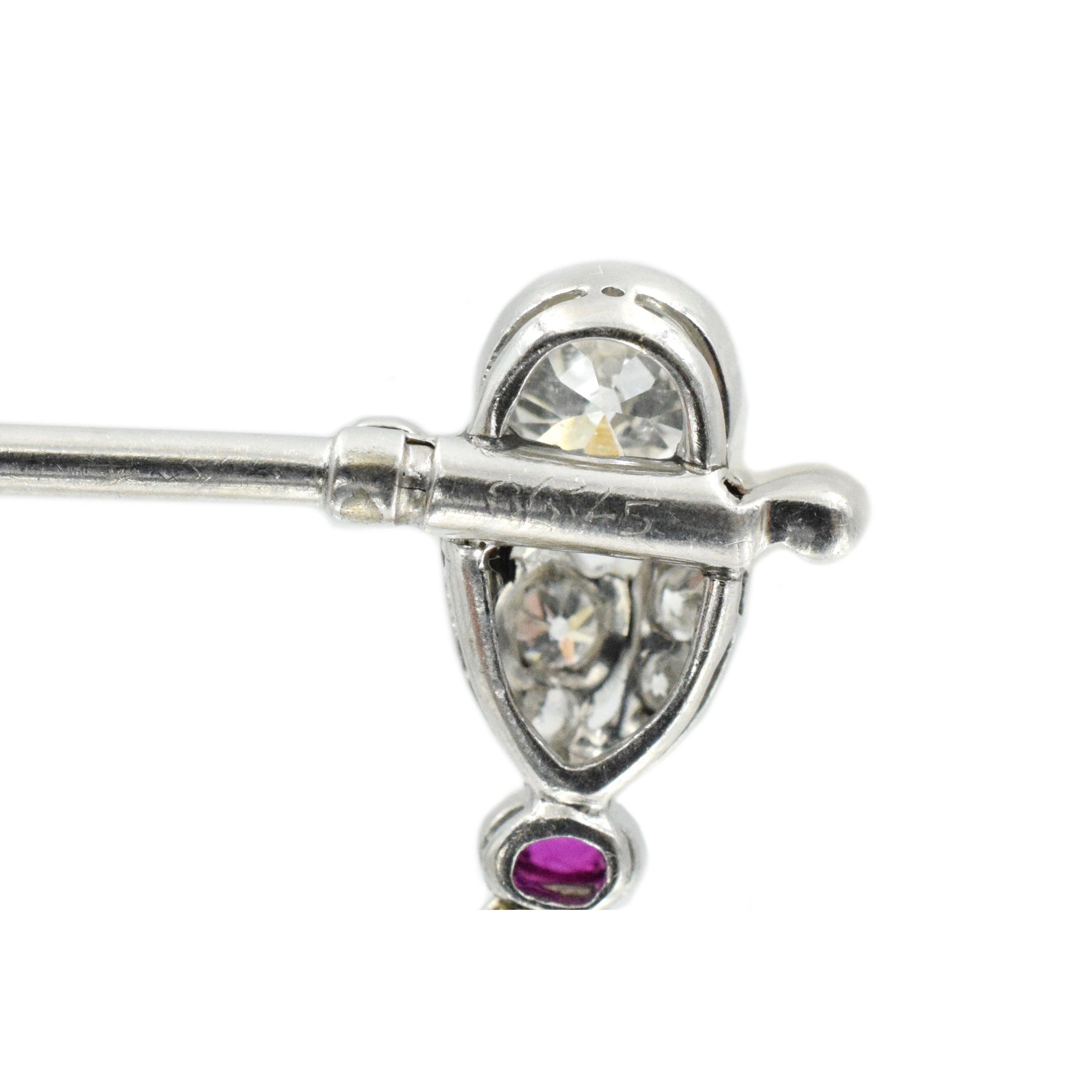 1900's Edwardian Spinel and Diamond Jabot Brooch in Platinum
