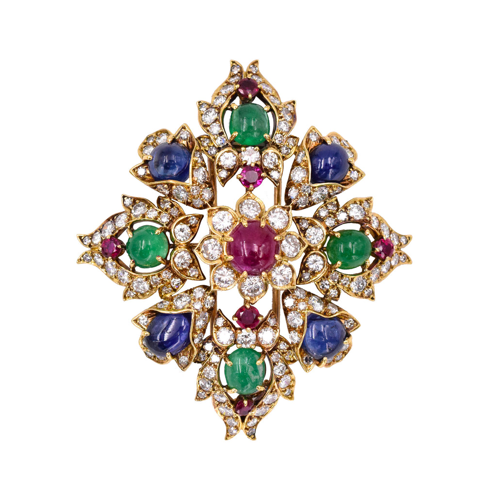 1960's Ruby, Emerald, Sapphire & Diamond Brooch & Pendant by Van