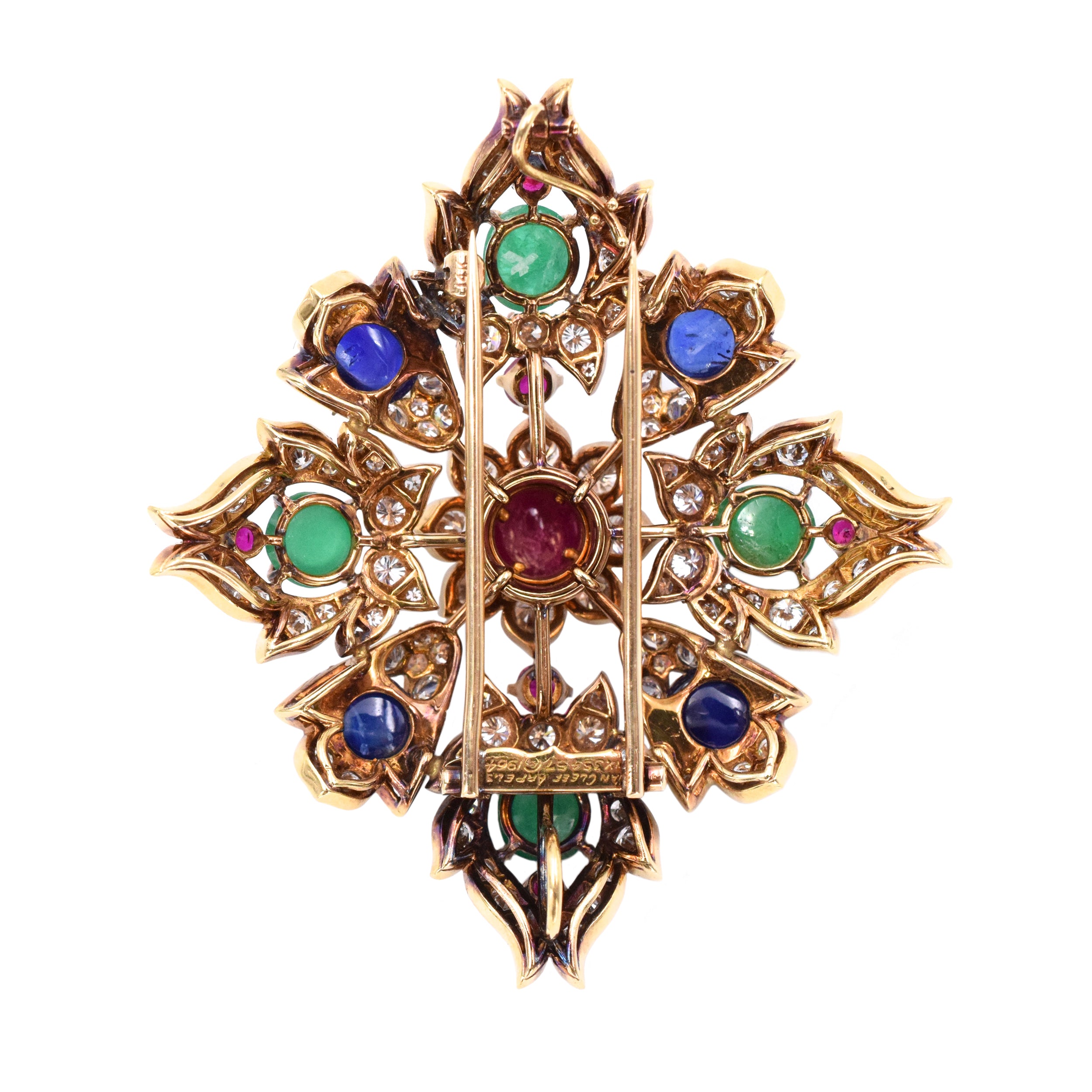 1960's Ruby, Emerald, Sapphire & Diamond Brooch & Pendant by Van Cleef & Arpels