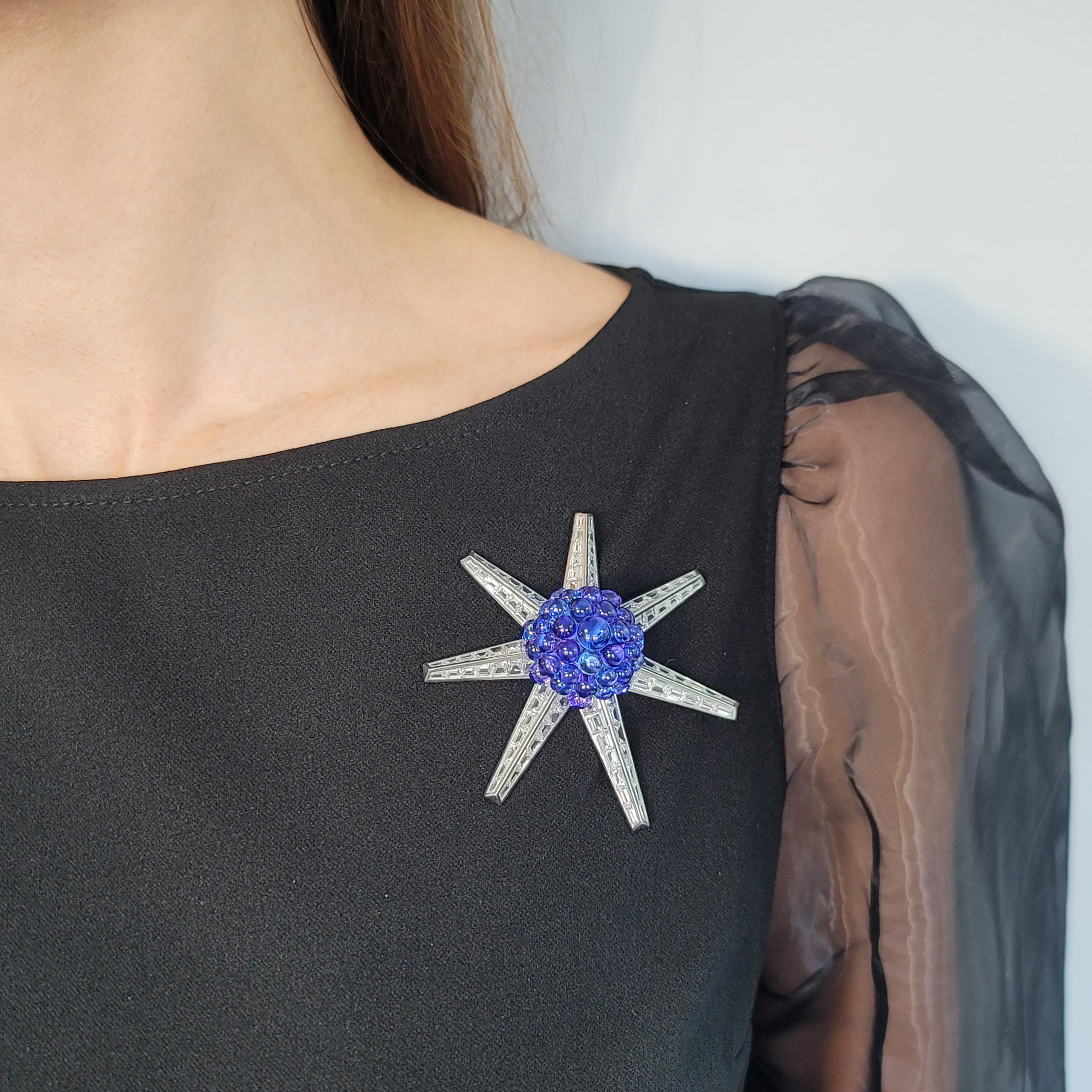 Tiffany & Co.  57.0ct Tanzanite & 21.0ct Diamond Starburst Brooch In Platinum