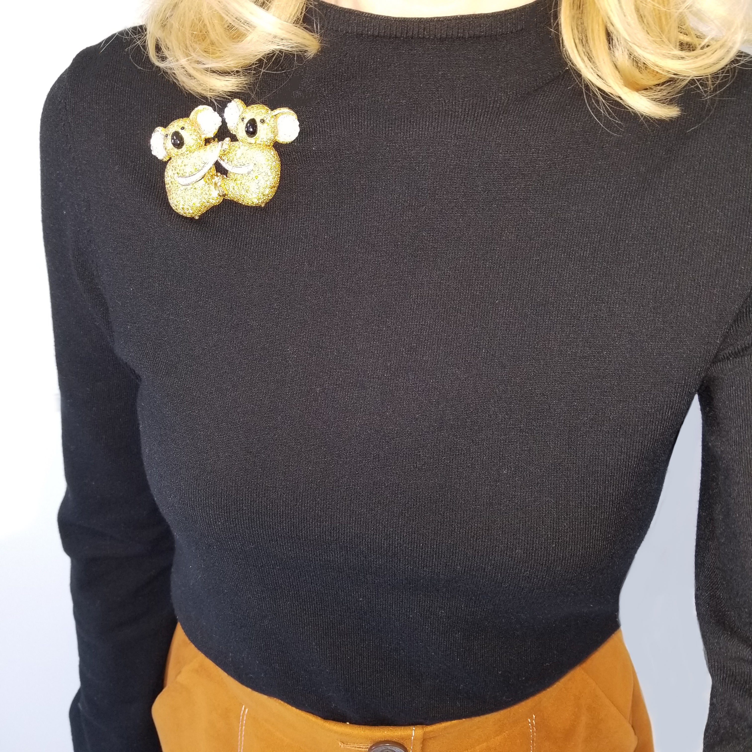1990's Graff Yellow Diamond Two Koala Bears Detachable Brooch