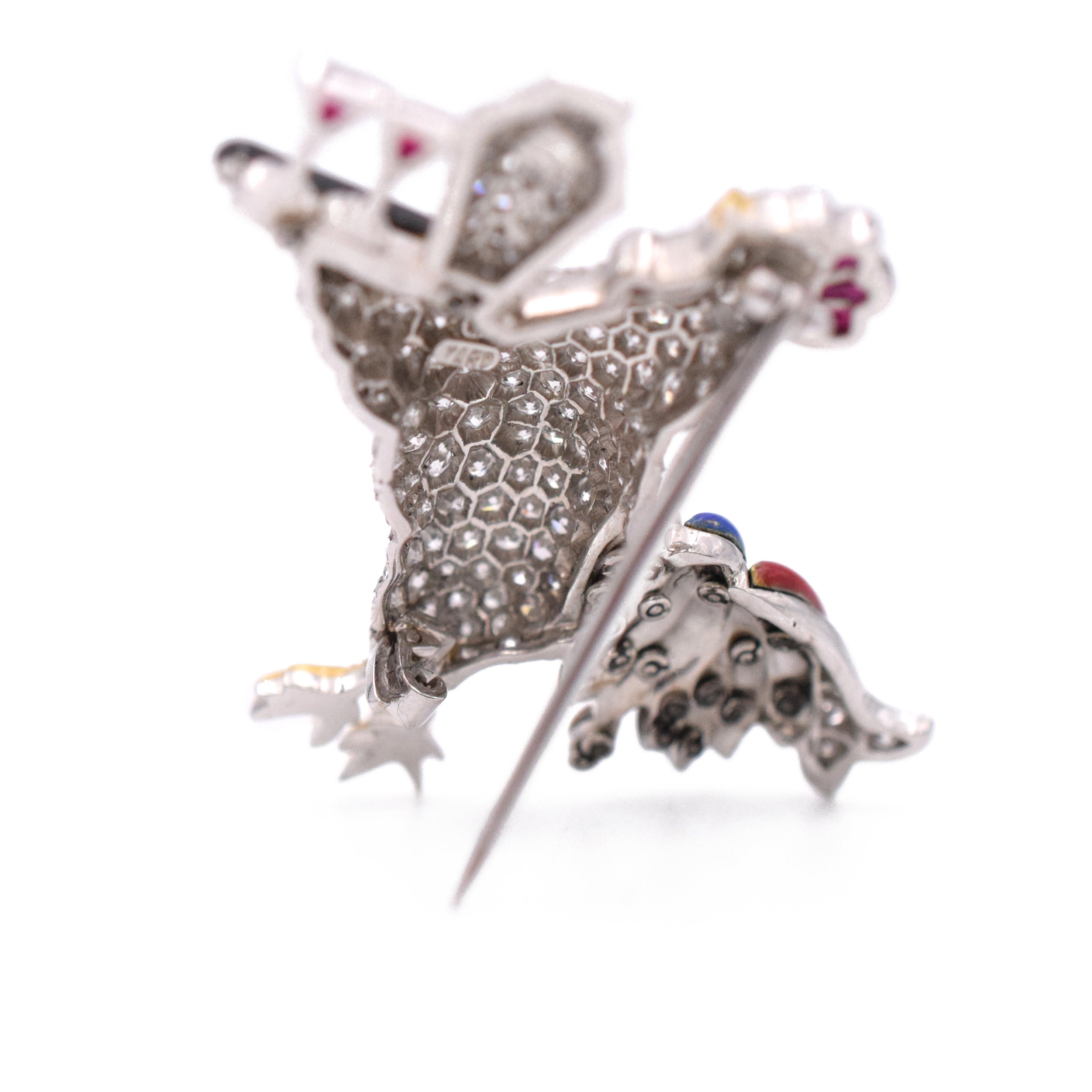 Art Deco Diamond, Ruby & Enamel Rooster & Hen Brooches by Raymond Yard