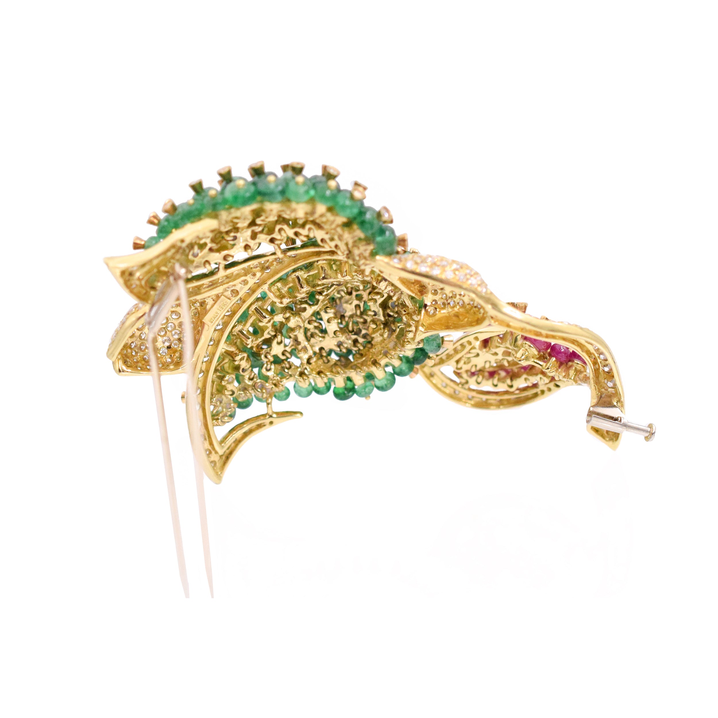 1970's Emerald, Ruby & Diamond Tulip Brooch by Giovane