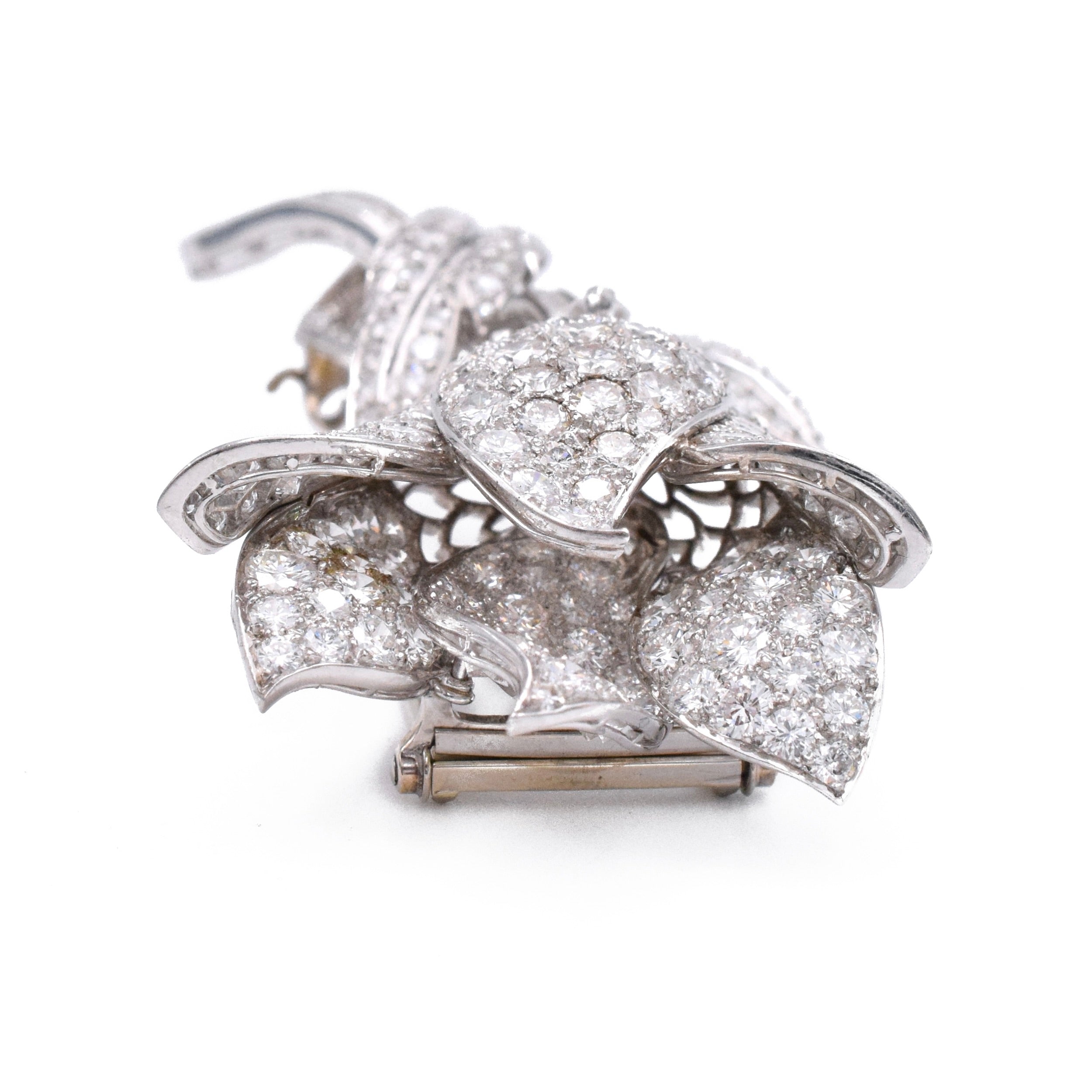 1980's 17.15ct Diamond Tulip Flower Brooch in Platinum
