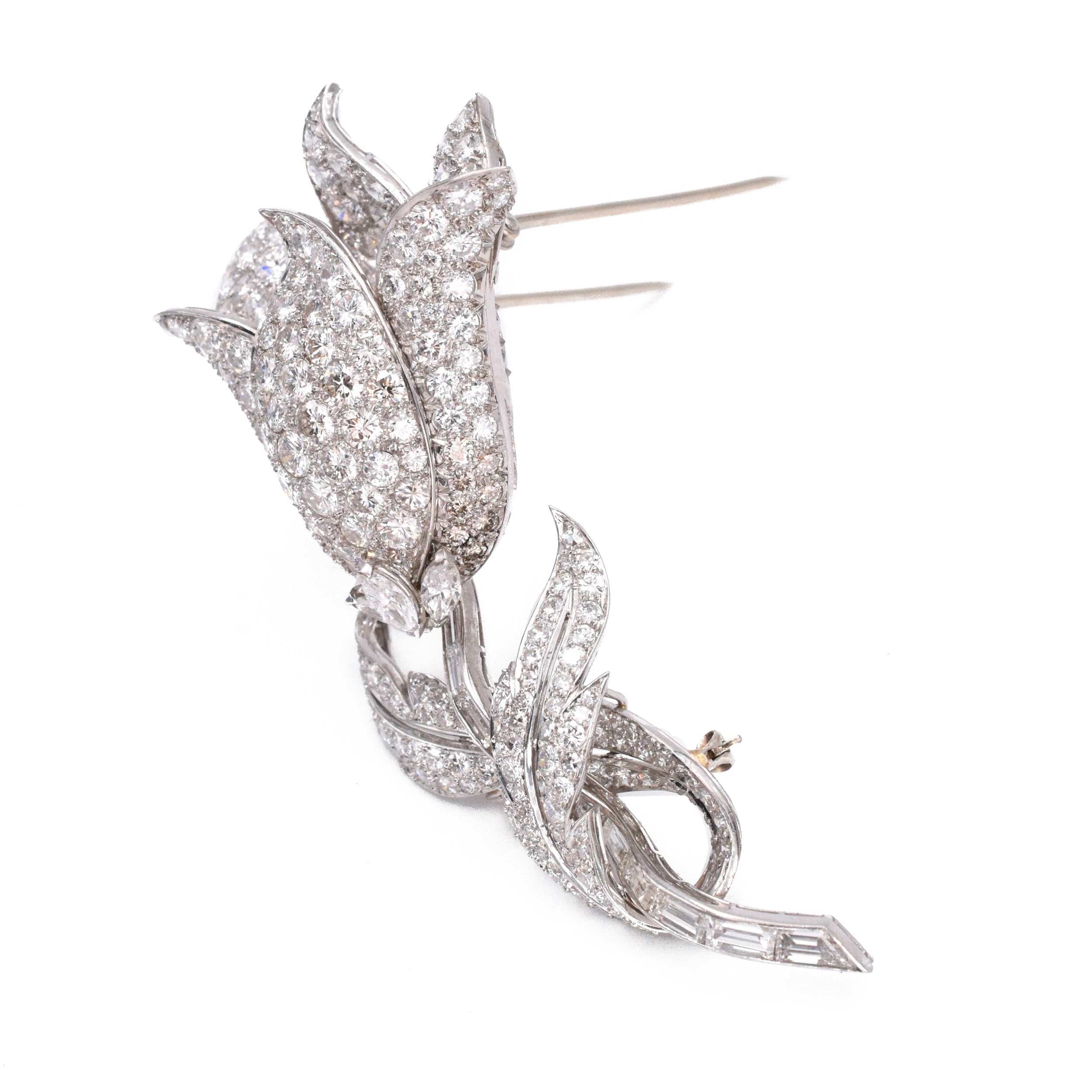 1980's 17.15ct Diamond Tulip Flower Brooch in Platinum