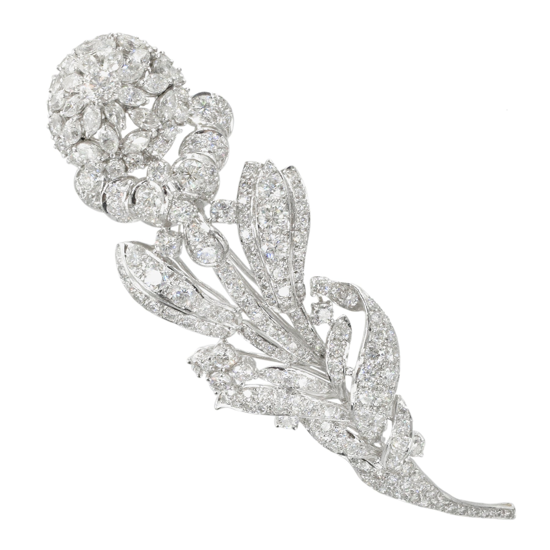 12.46ct. Diamond Flower Brooch in 18k White Gold