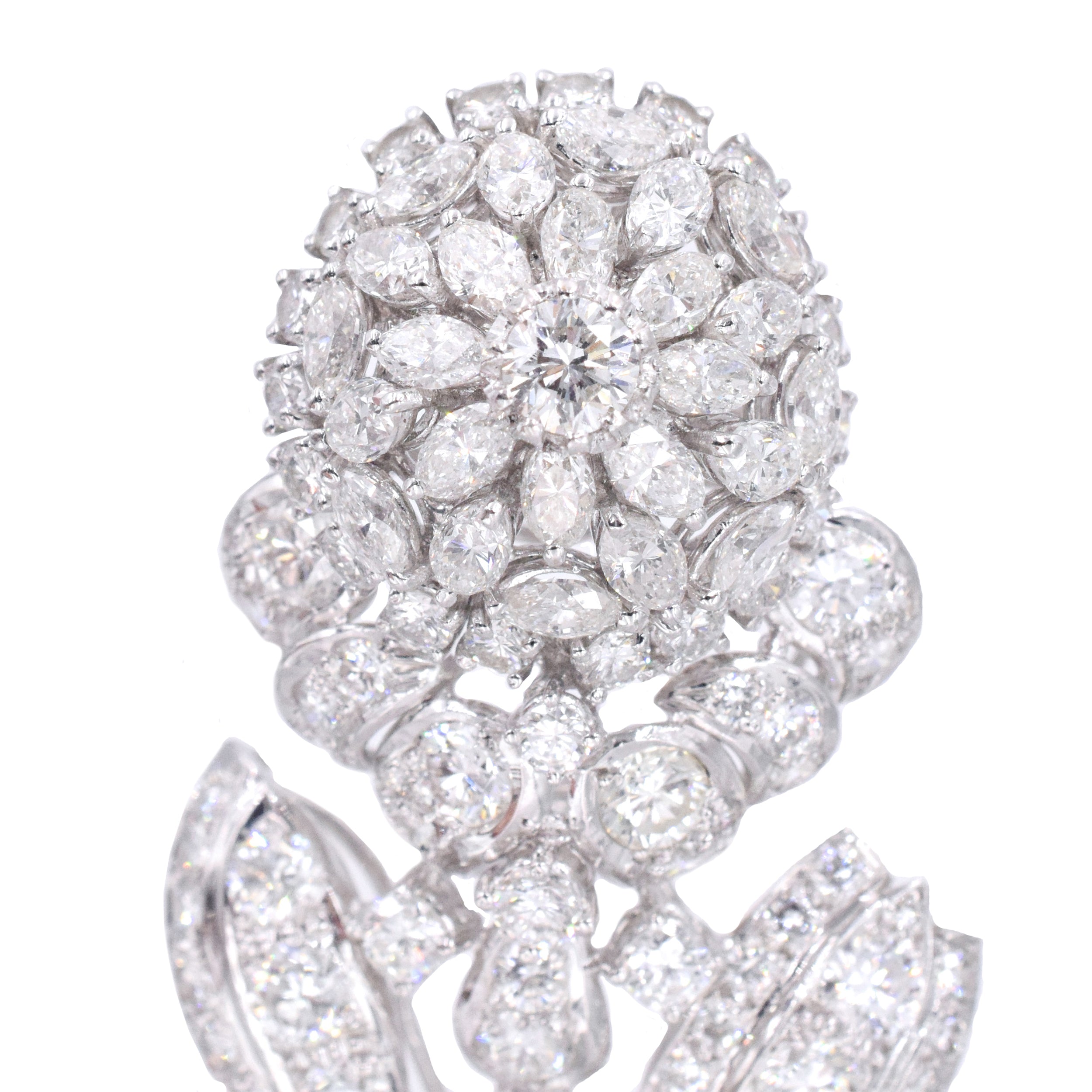 12.46ct. Diamond Flower Brooch in 18k White Gold