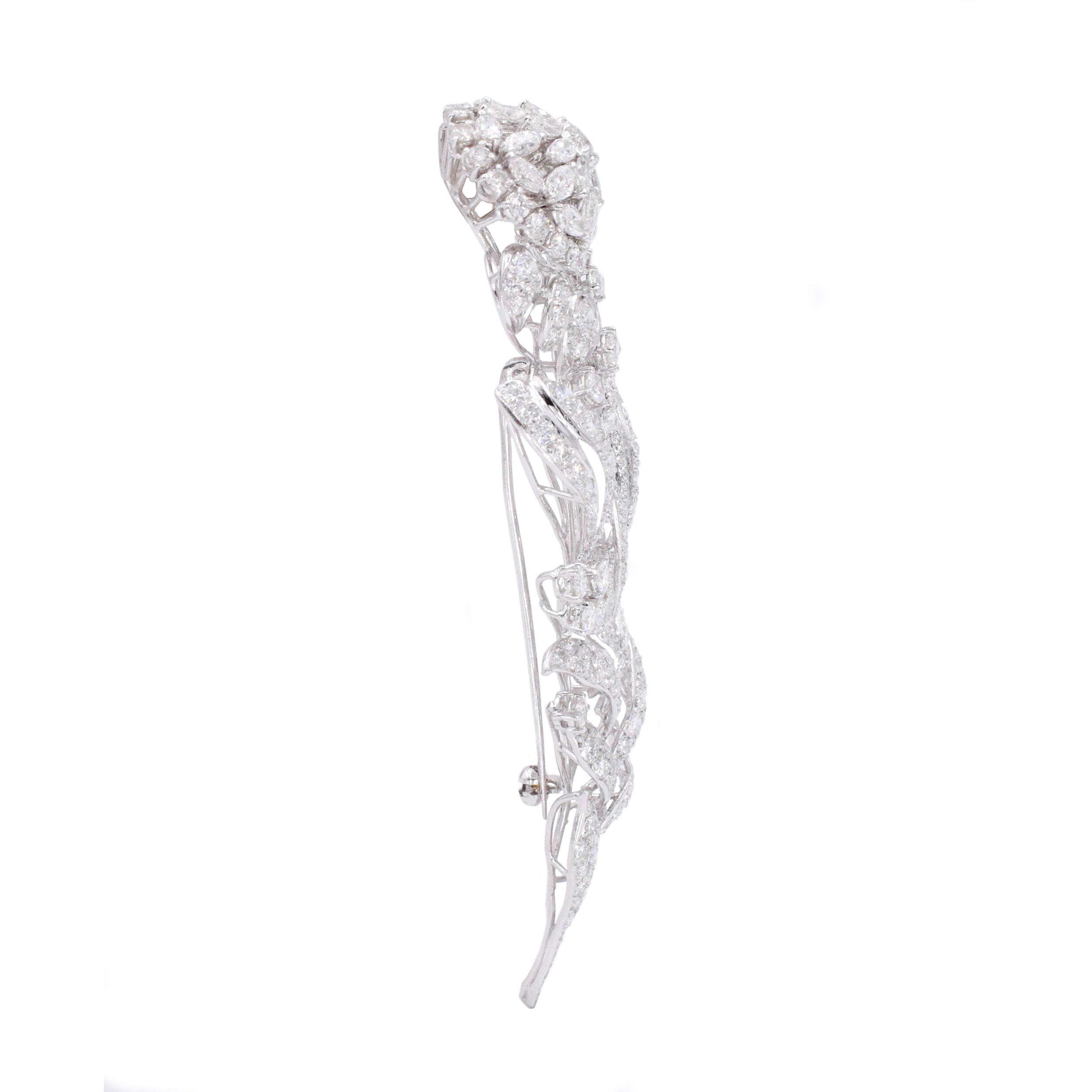 12.46ct. Diamond Flower Brooch in 18k White Gold