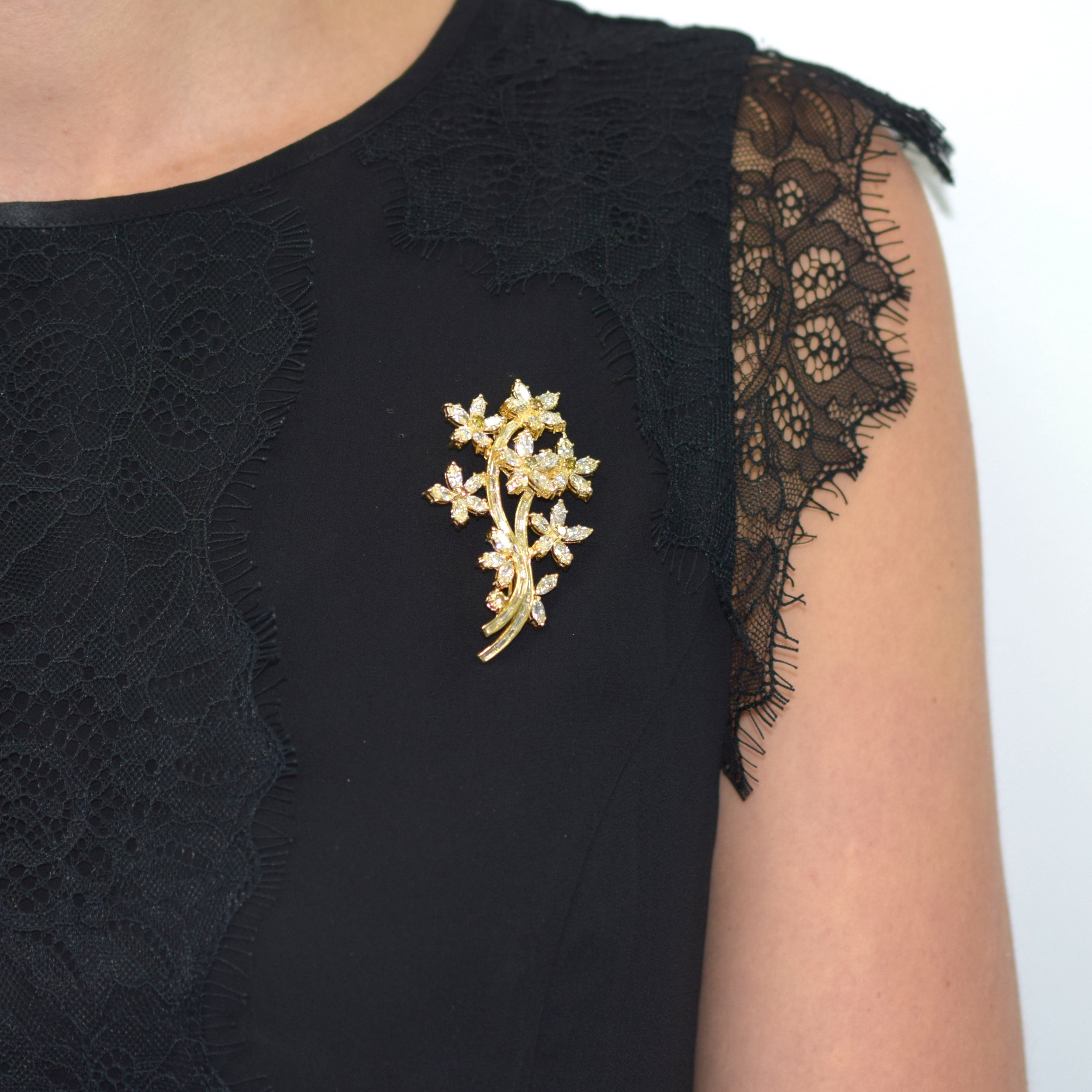 Colored & White Diamond Climbing Clematis Flower Brooch