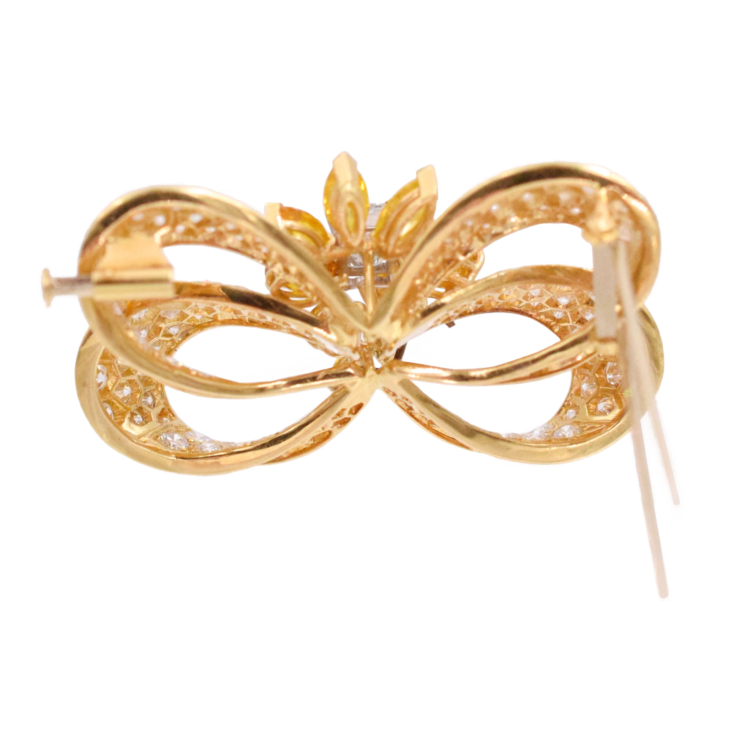 10.20ct Yellow & White Diamond Bow Brooch in 18k Yellow Gold