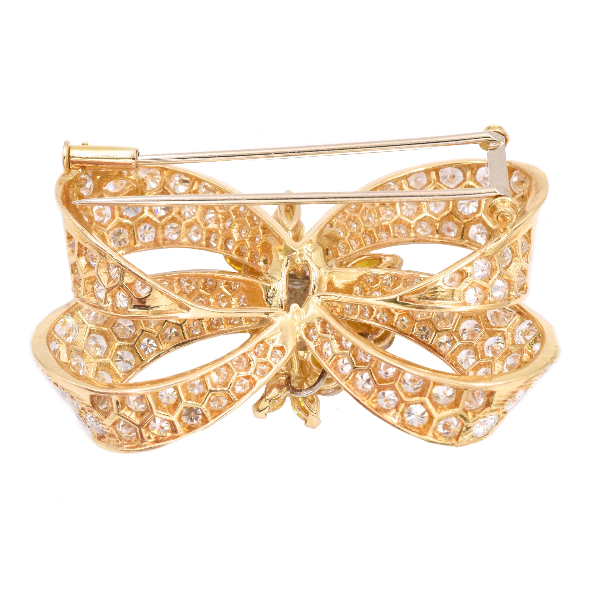 10.20ct Yellow & White Diamond Bow Brooch in 18k Yellow Gold