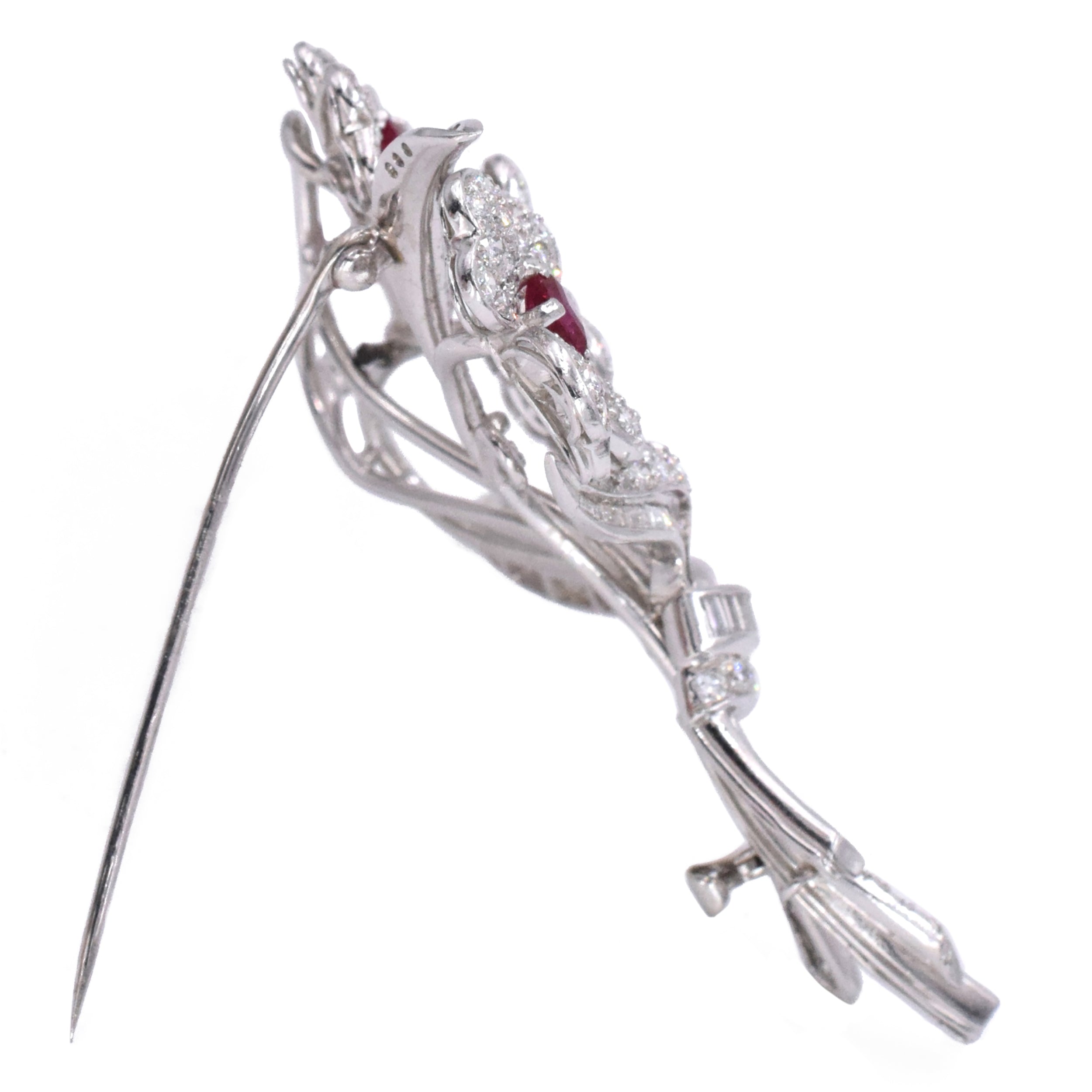 5.20ct Diamond & 1.50ct Ruby Flower Brooch in Platinum
