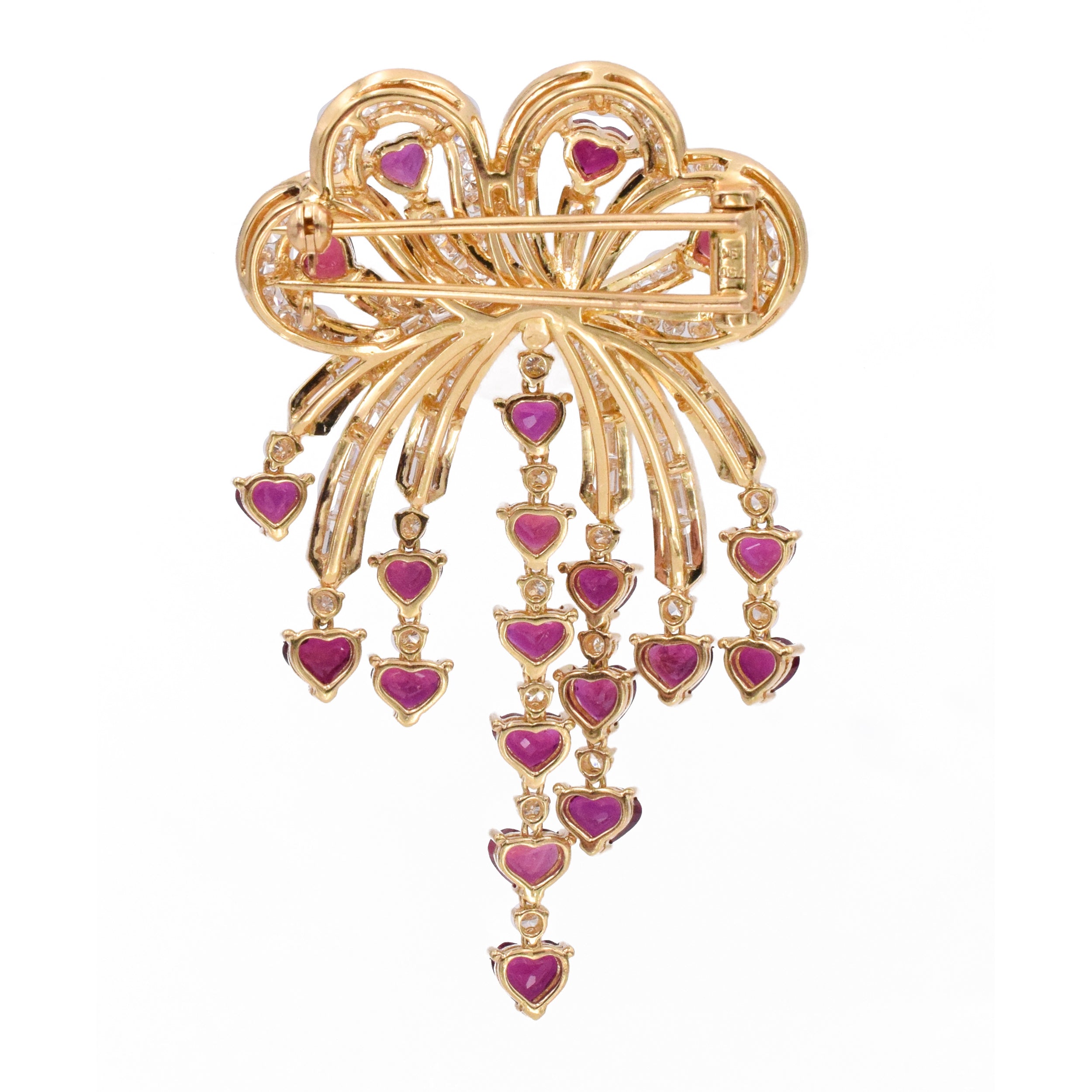 4ct Diamond & Ruby Free Style Bow Brooch & Lapel Pin