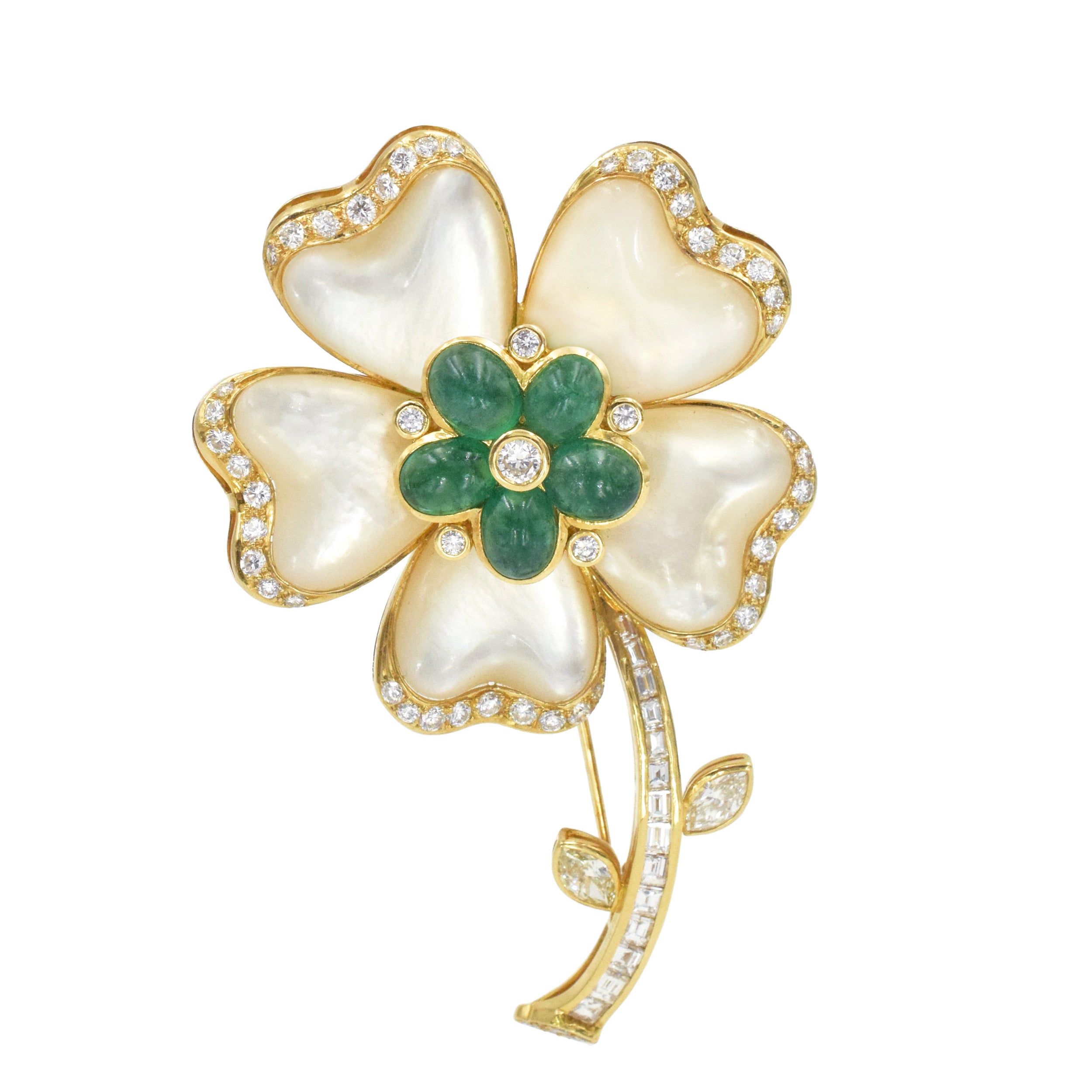 Mother Of Pearl, 5ct Emerald & 4.70ct Diamond Brooch and Pendant
