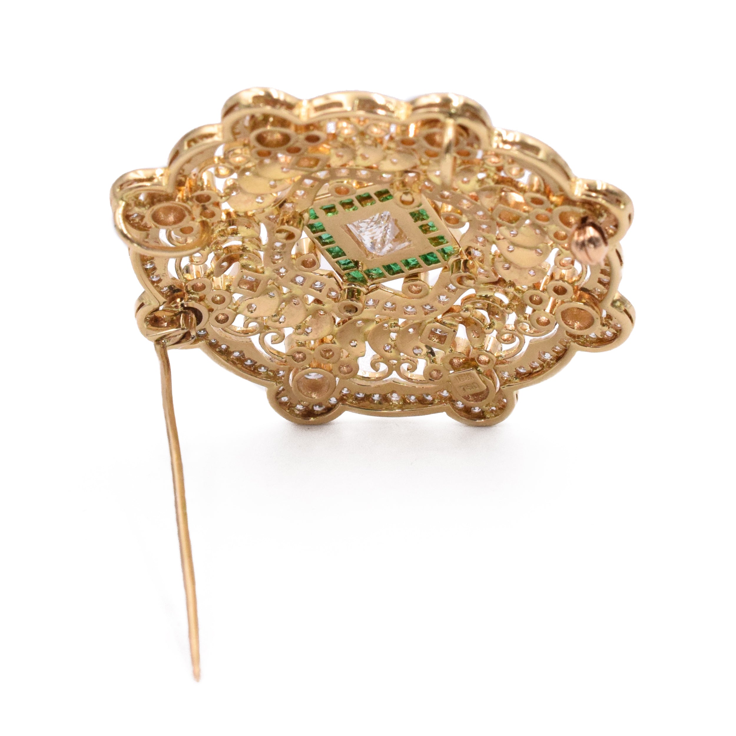 5.30ct Diamond & 0.50ct Emerald Mandala Brooch & Pendant