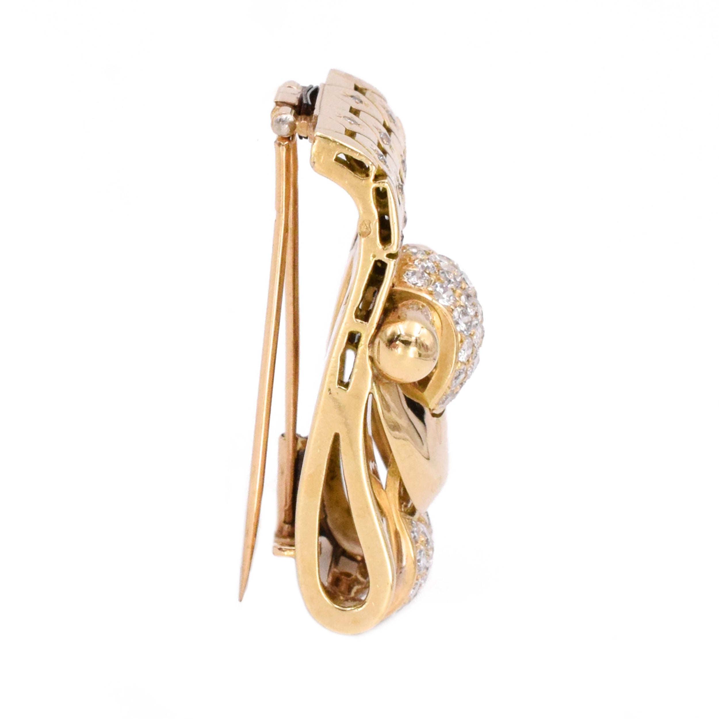 1940 Van Cleef & Arpels Retro Ludo Hexagone Diamond Gold Double Clips In 18k Yellow Gold