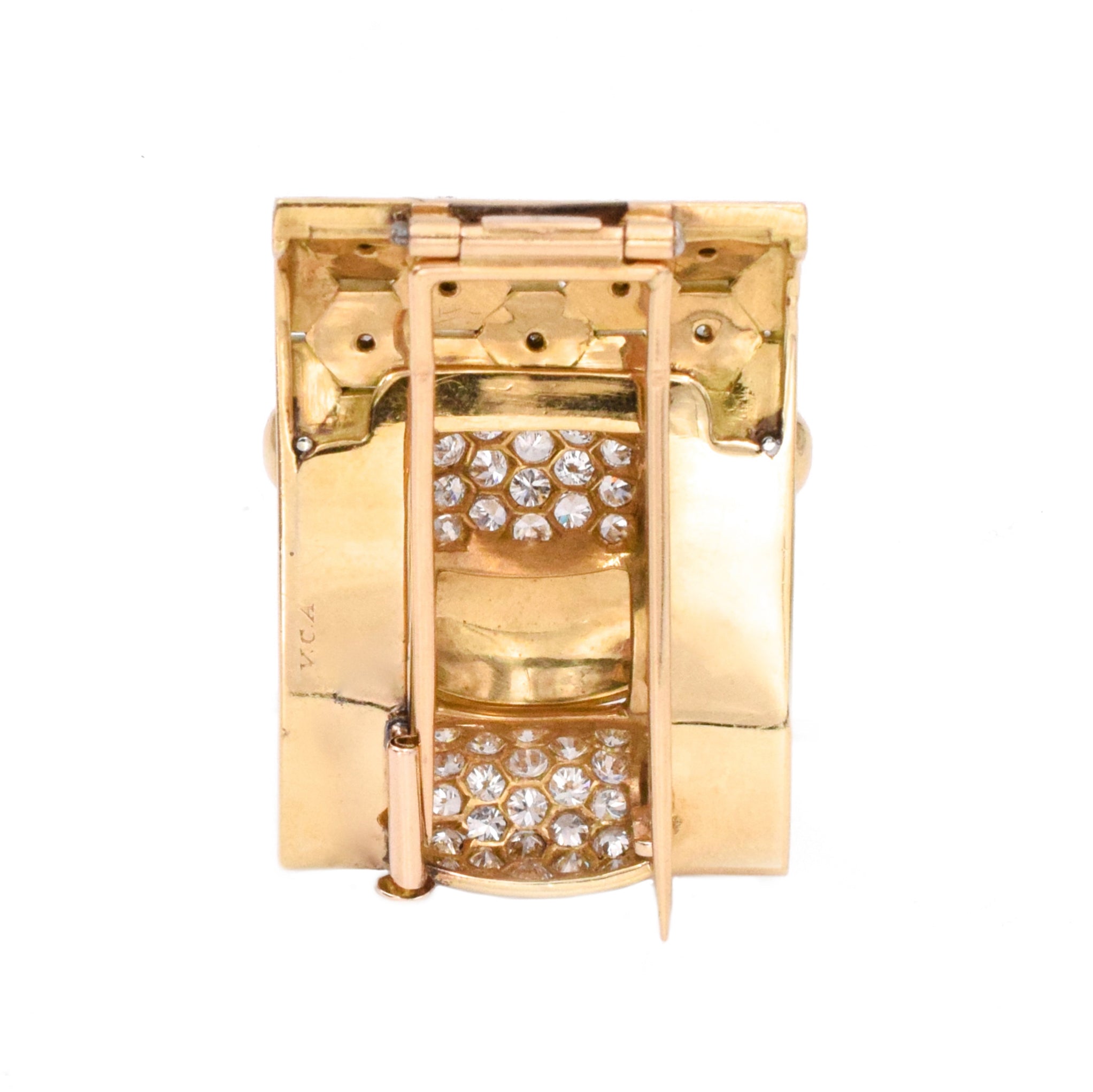 1940 Van Cleef & Arpels Retro Ludo Hexagone Diamond Gold Double Clips In 18k Yellow Gold