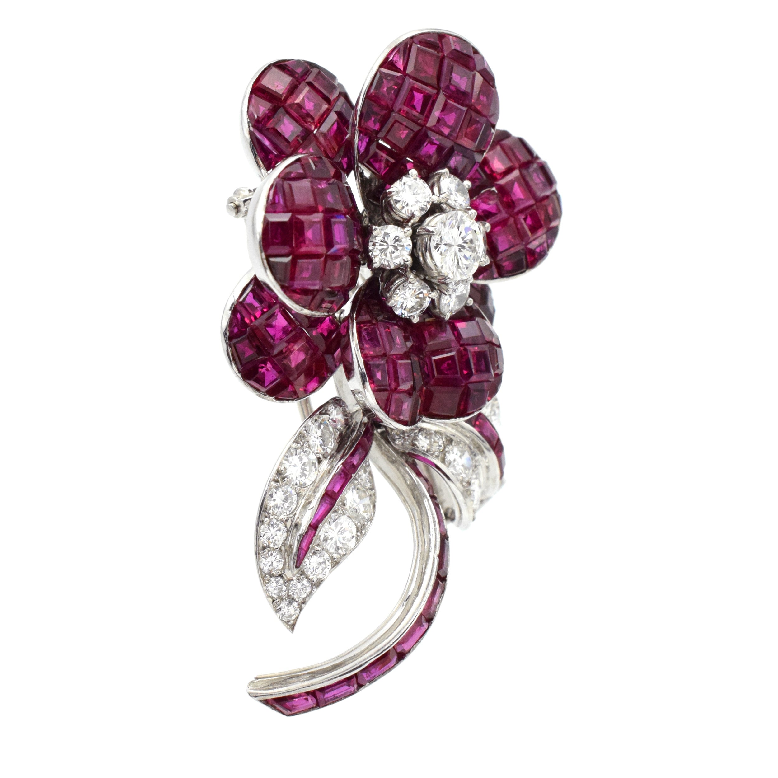 17ct Ruby & 3ct Diamond Brooch in 18k White Gold