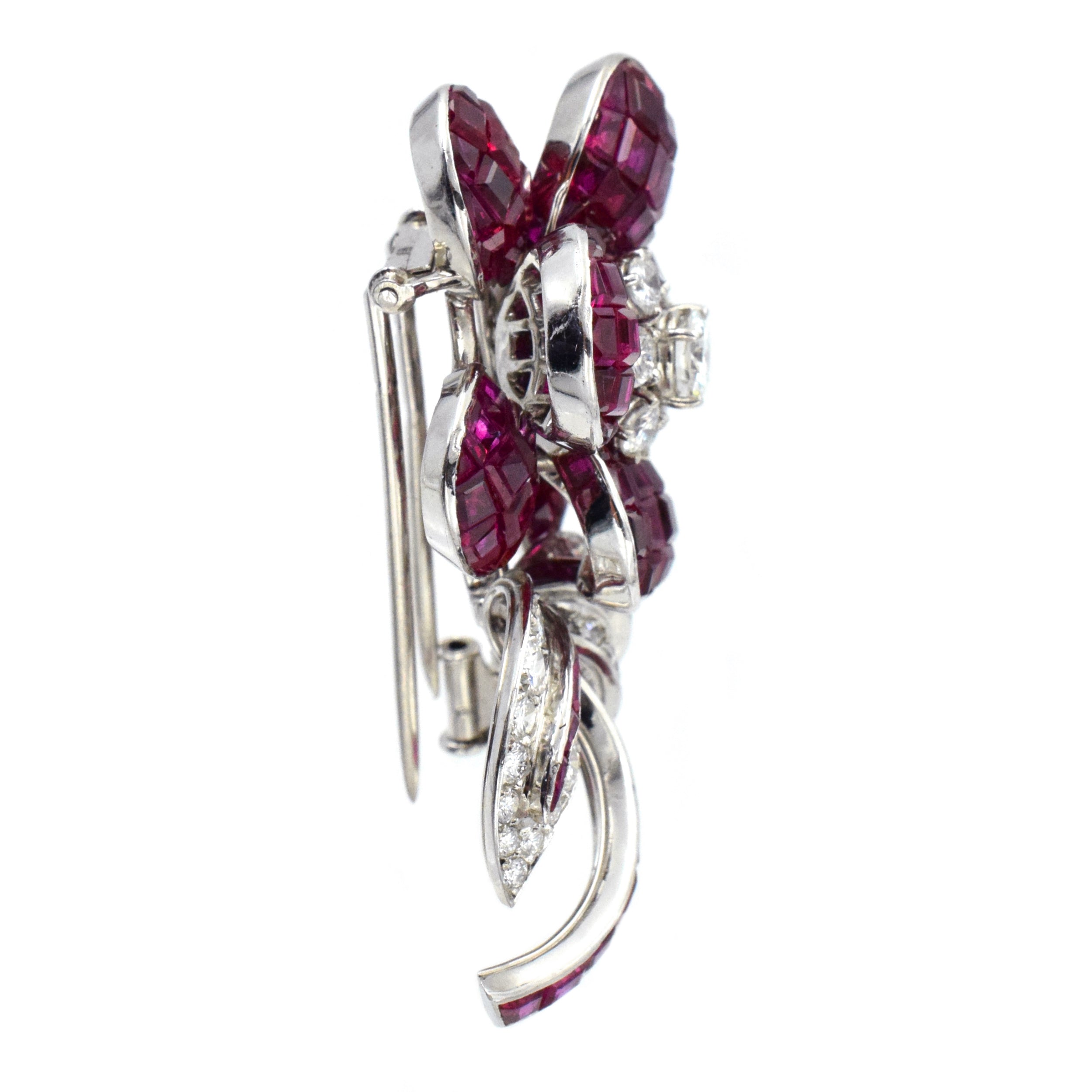 17ct Ruby & 3ct Diamond Brooch in 18k White Gold