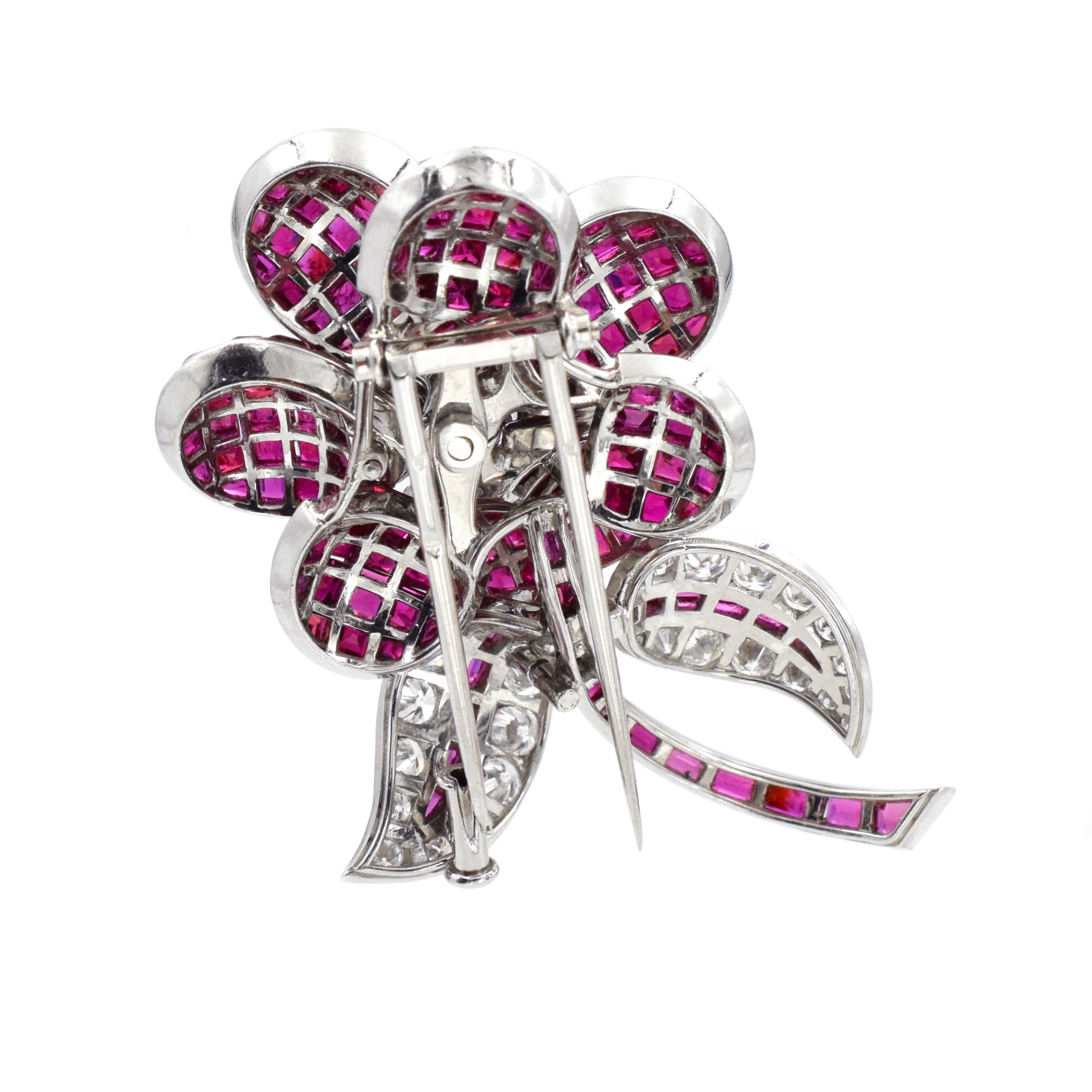 17ct Ruby & 3ct Diamond Brooch in 18k White Gold