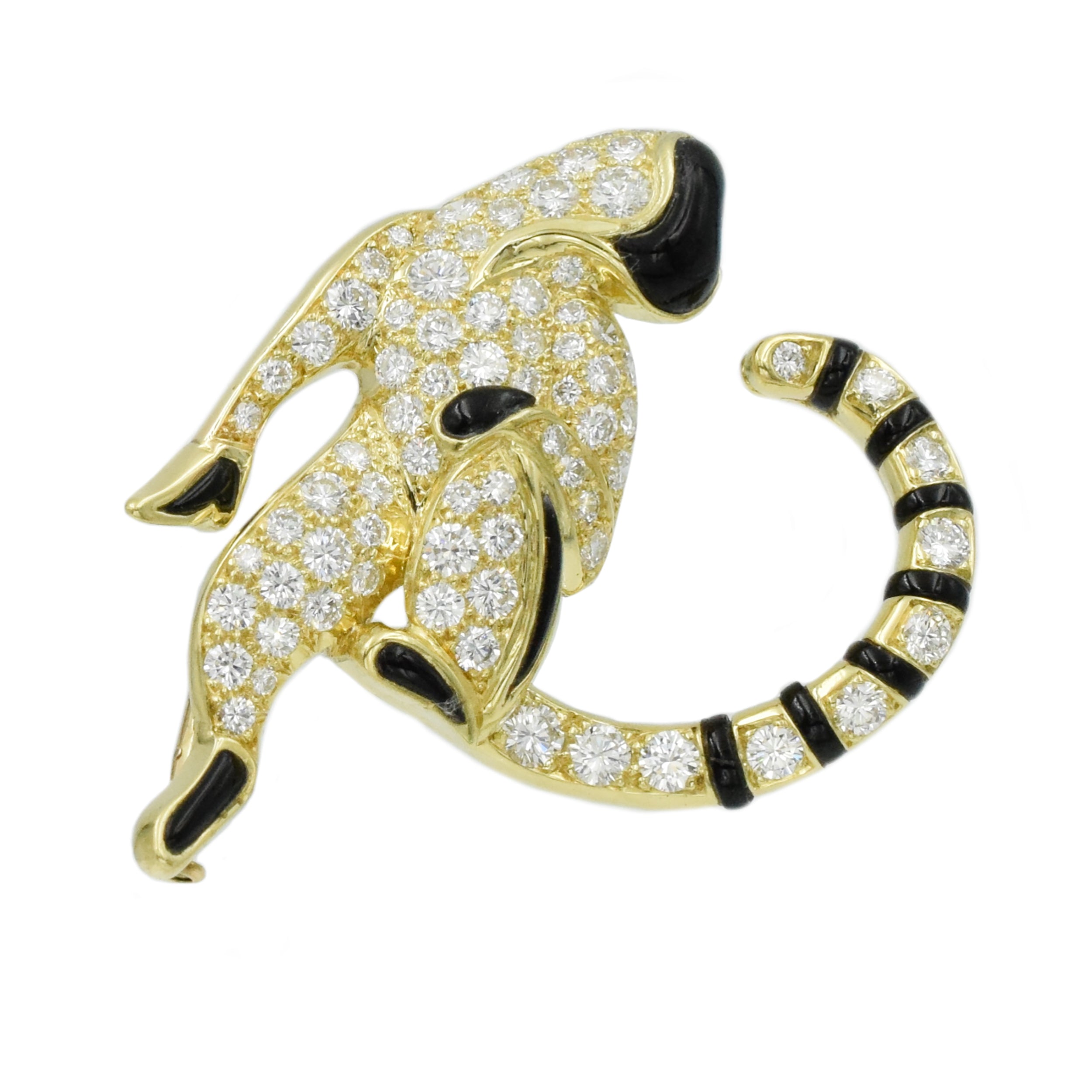 3ct Diamond & Onyx Lemur Brooch