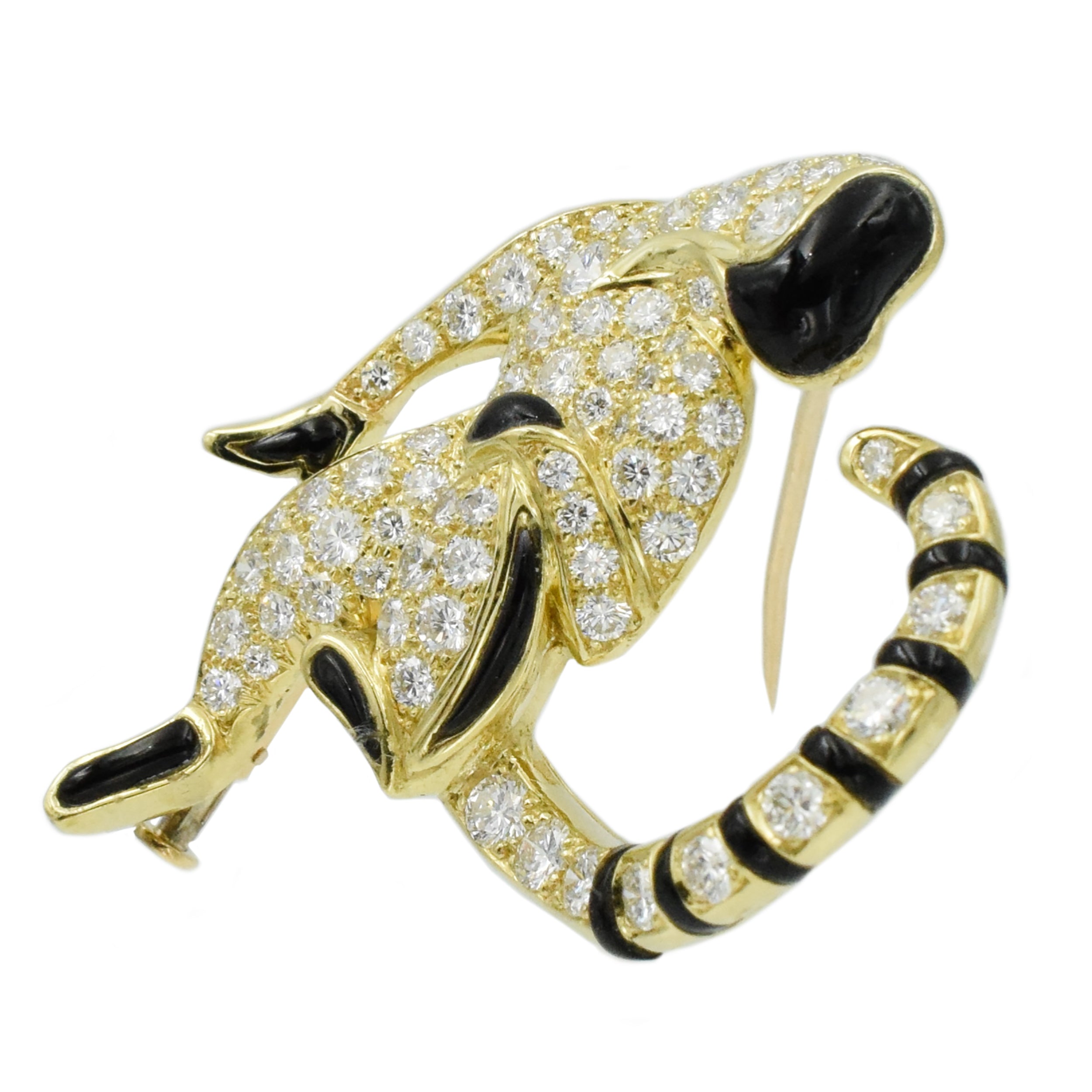 3ct Diamond & Onyx Lemur Brooch