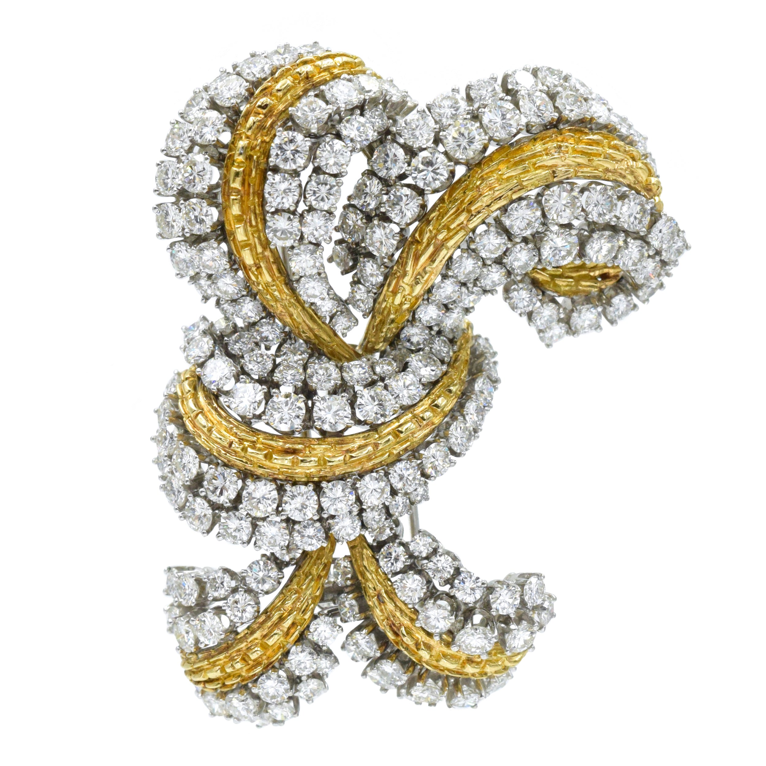 1960's Diamond Bow Brooch in 18k Two-Tone Gold