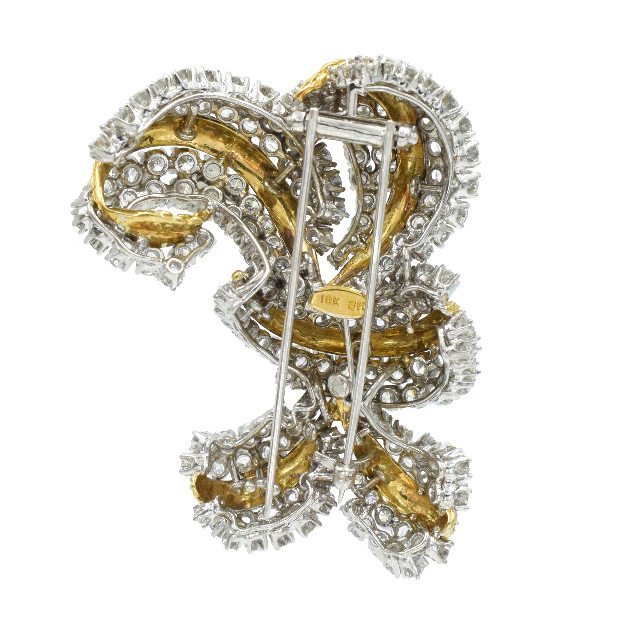 1960's Diamond Bow Brooch in 18k Two-Tone Gold