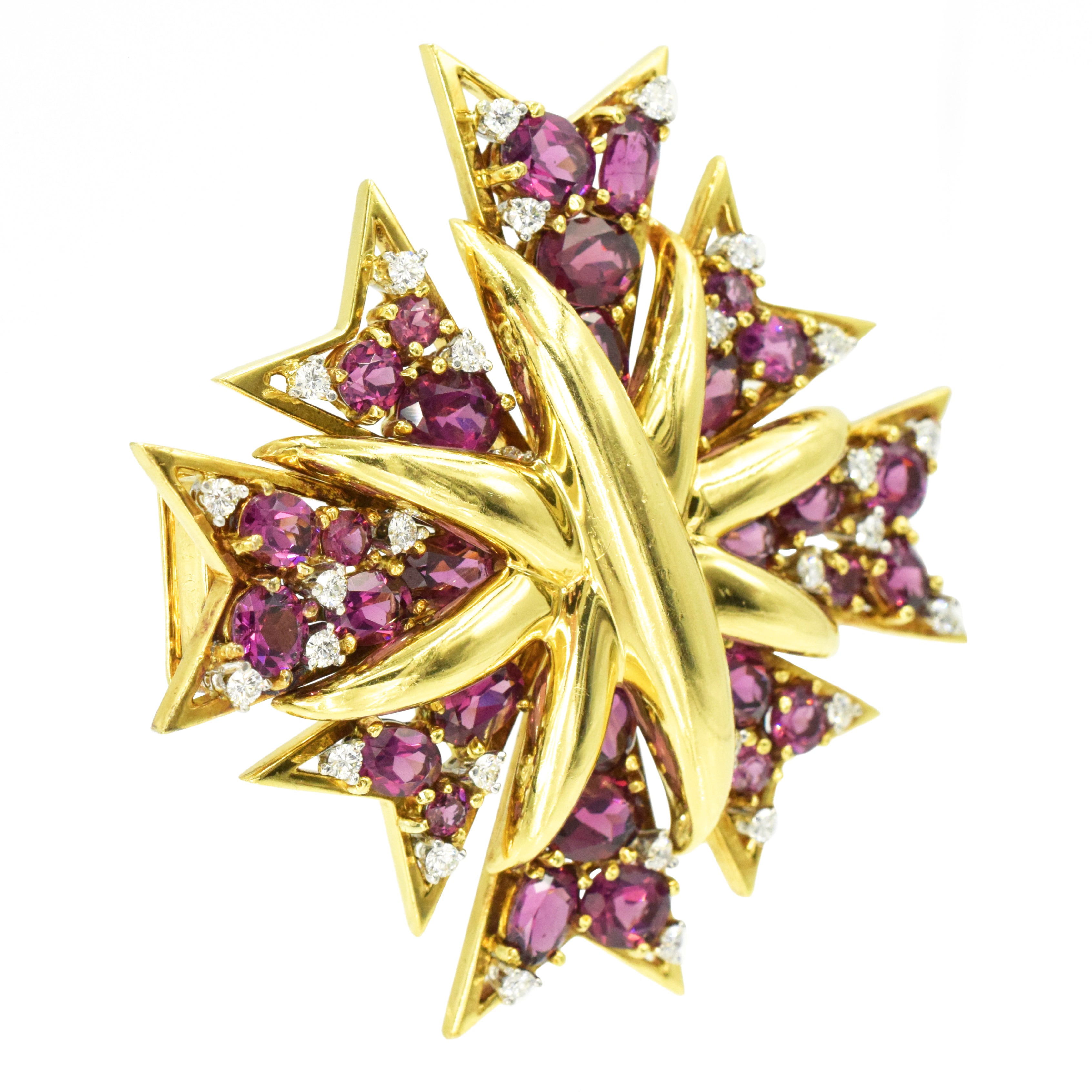 Verdura Garnet & Diamond Maltese Cross Brooch