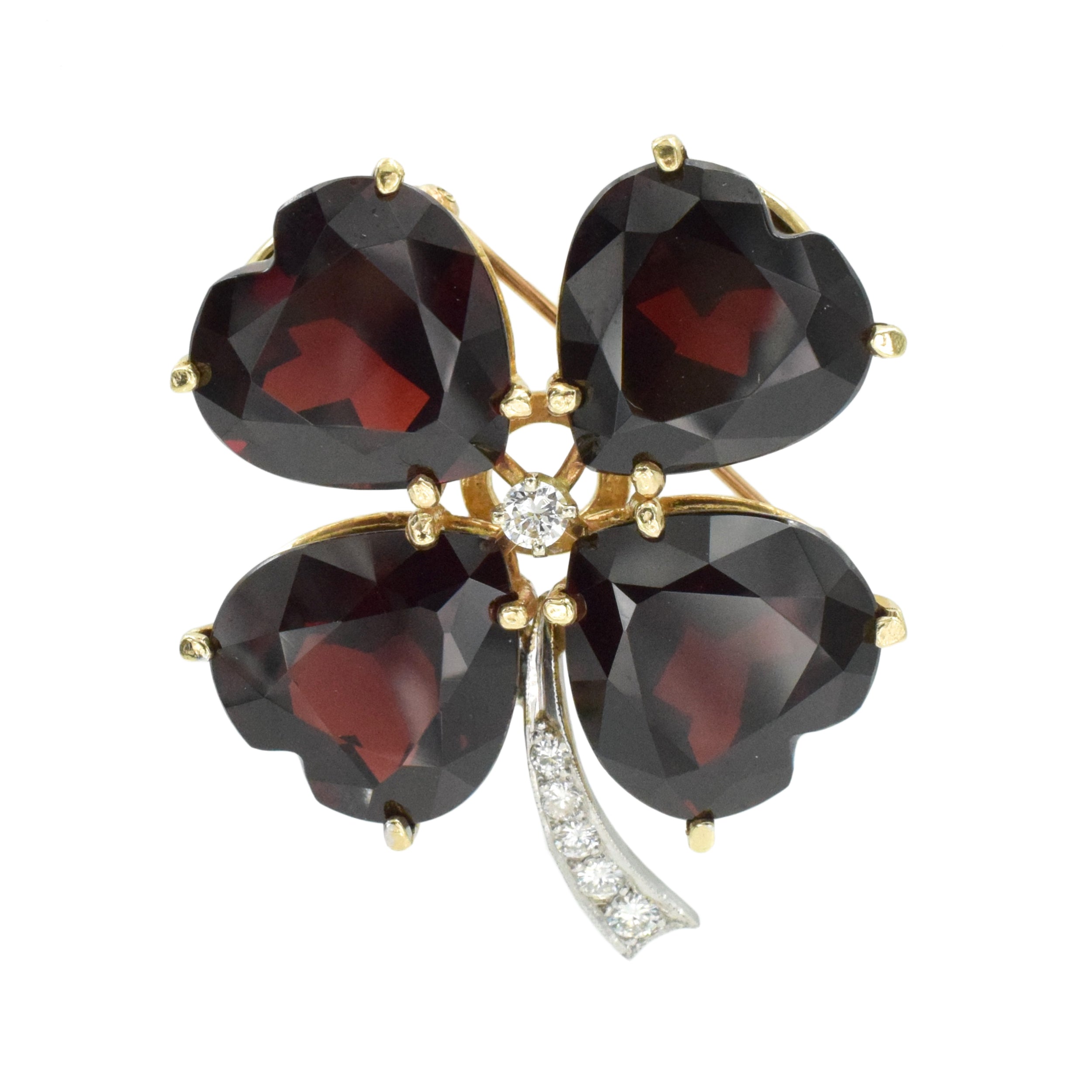 Set of Garnet, Smokey Topaz & Diamond Clover Brooches