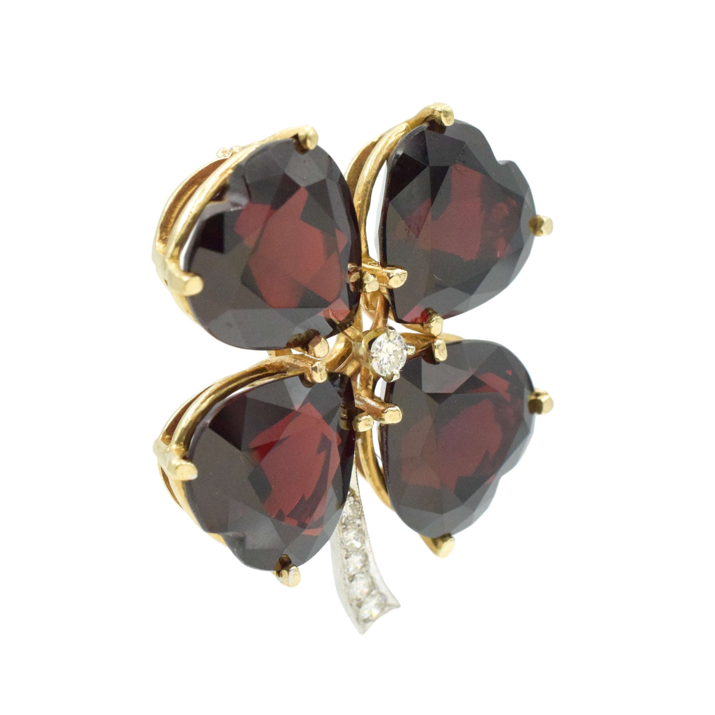 Set of Garnet, Smokey Topaz & Diamond Clover Brooches