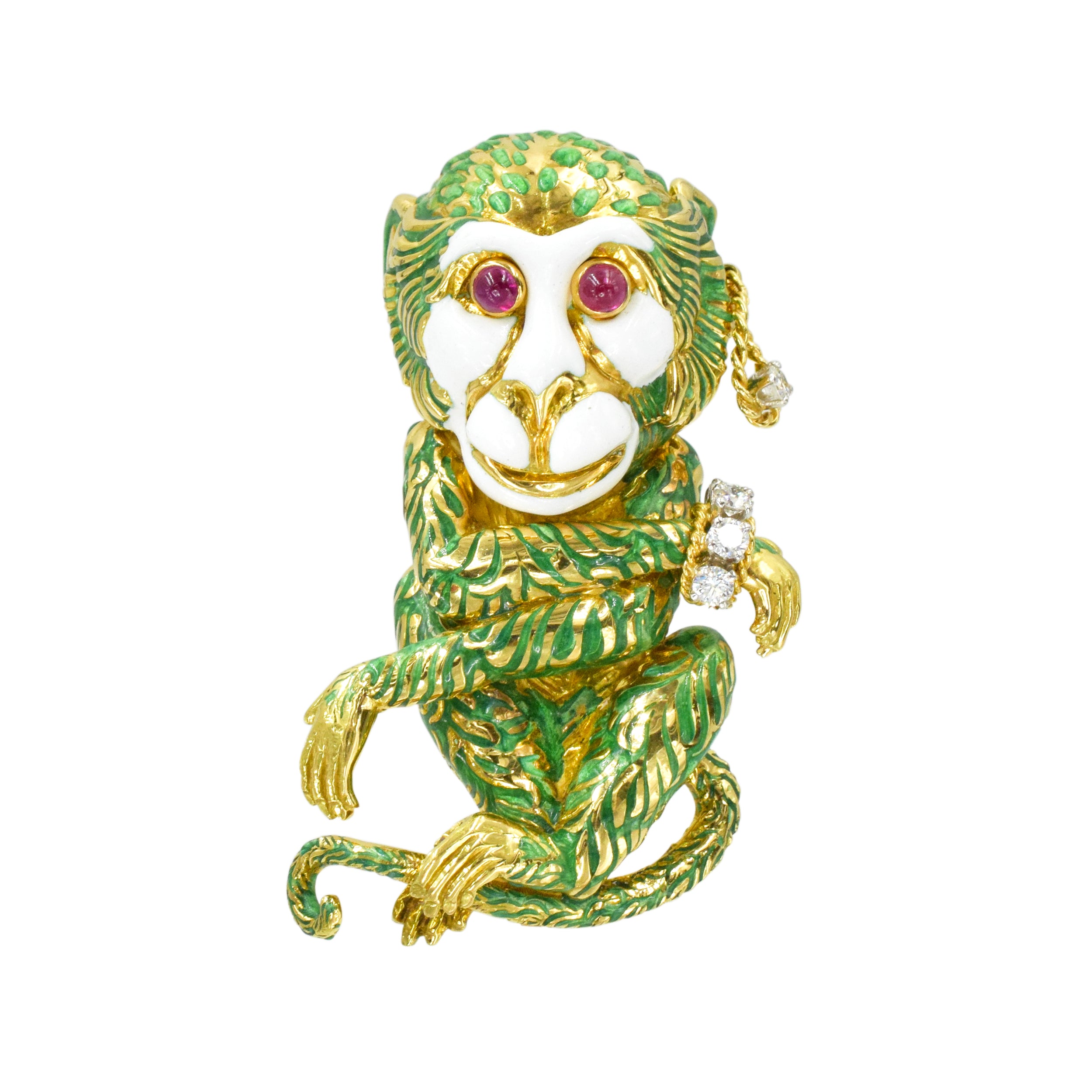 David Webb Whimsical Monkey Brooch and Lapel Pin
