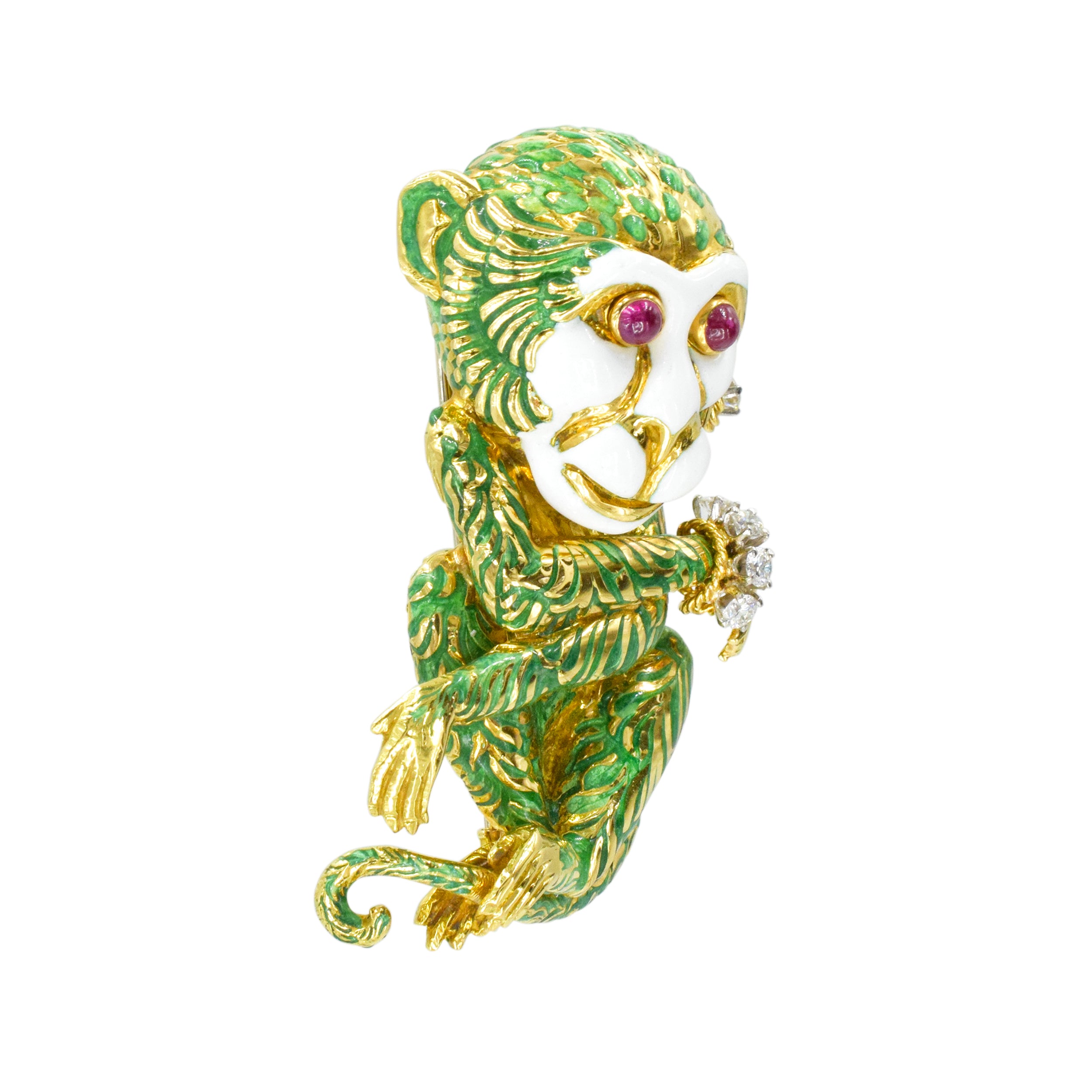 David Webb Whimsical Monkey Brooch and Lapel Pin