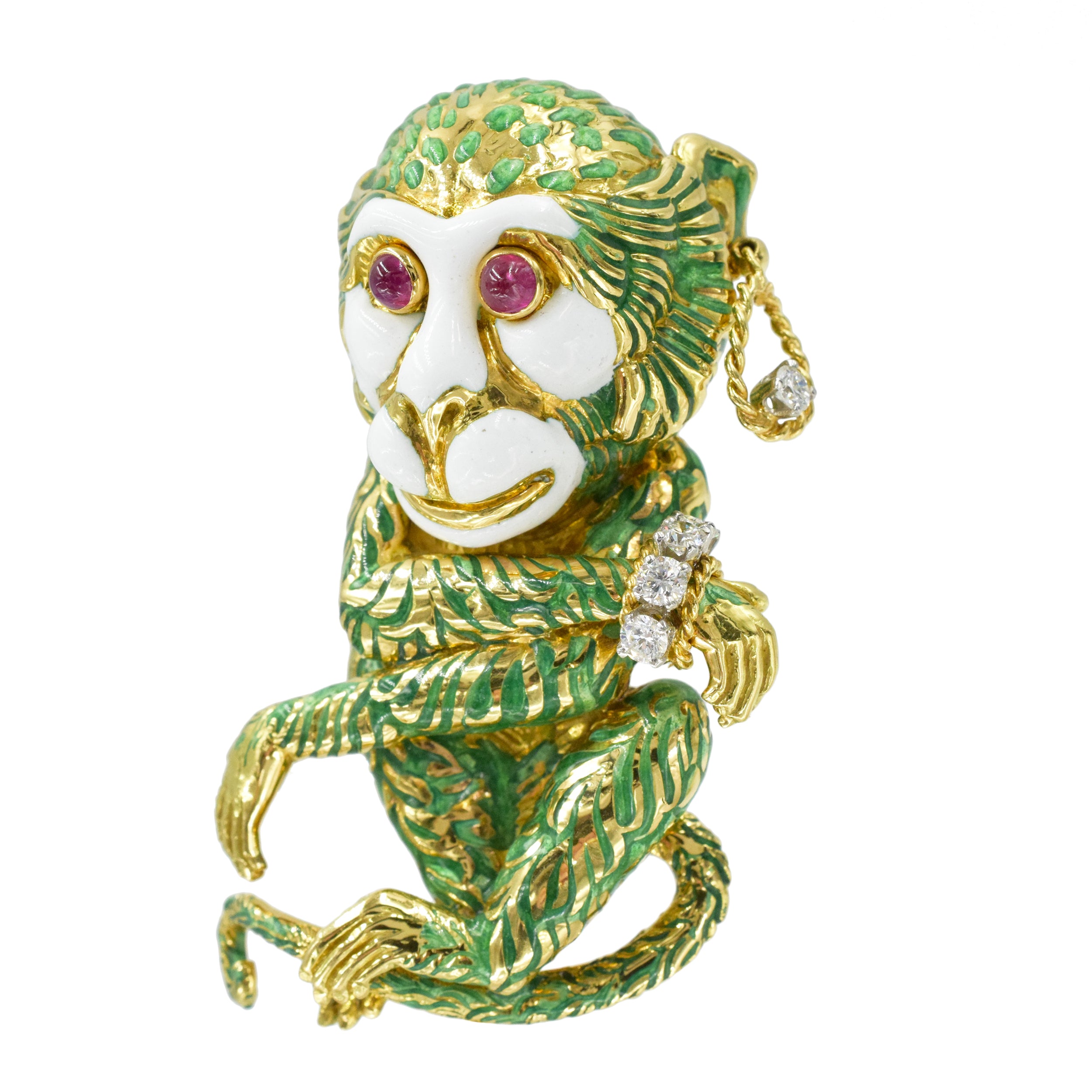David Webb Whimsical Monkey Brooch and Lapel Pin