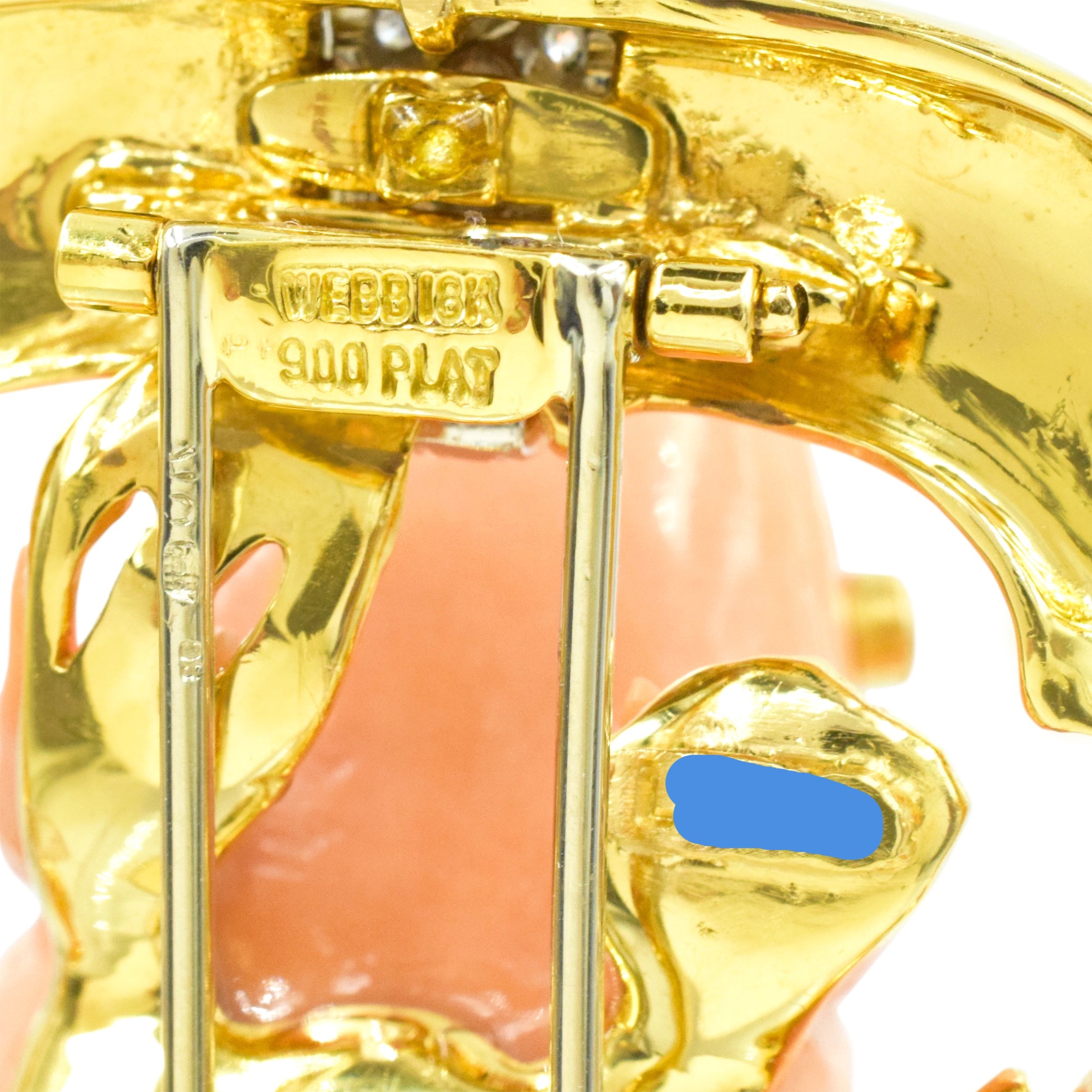 David Webb Coral, Diamond & White Enamel Frog Brooch In Platinum & Gold