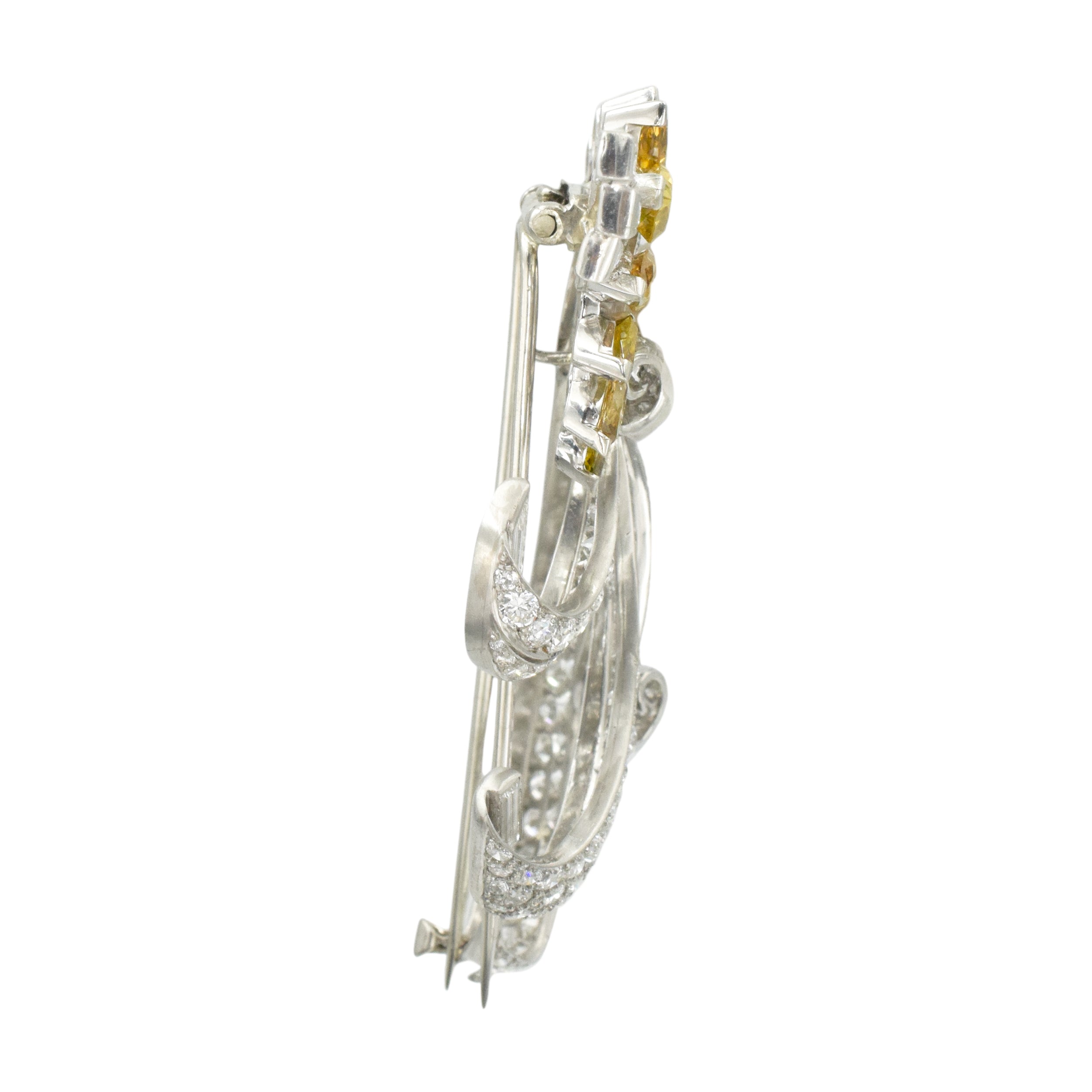 1940's 14.05ct White And Color Diamond Brooch & Lapel Pin In Platinum