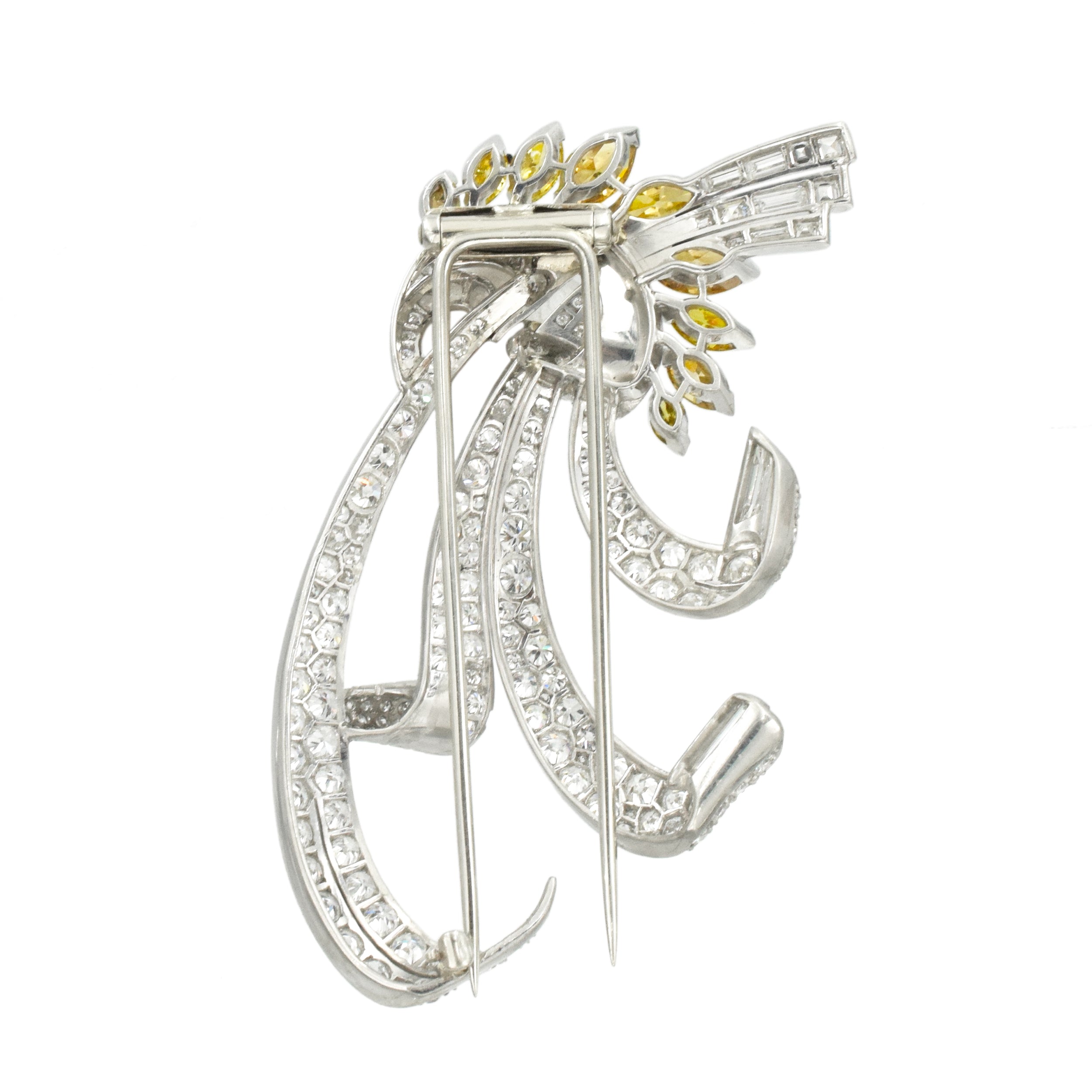 1940's 14.05ct White And Color Diamond Brooch & Lapel Pin In Platinum
