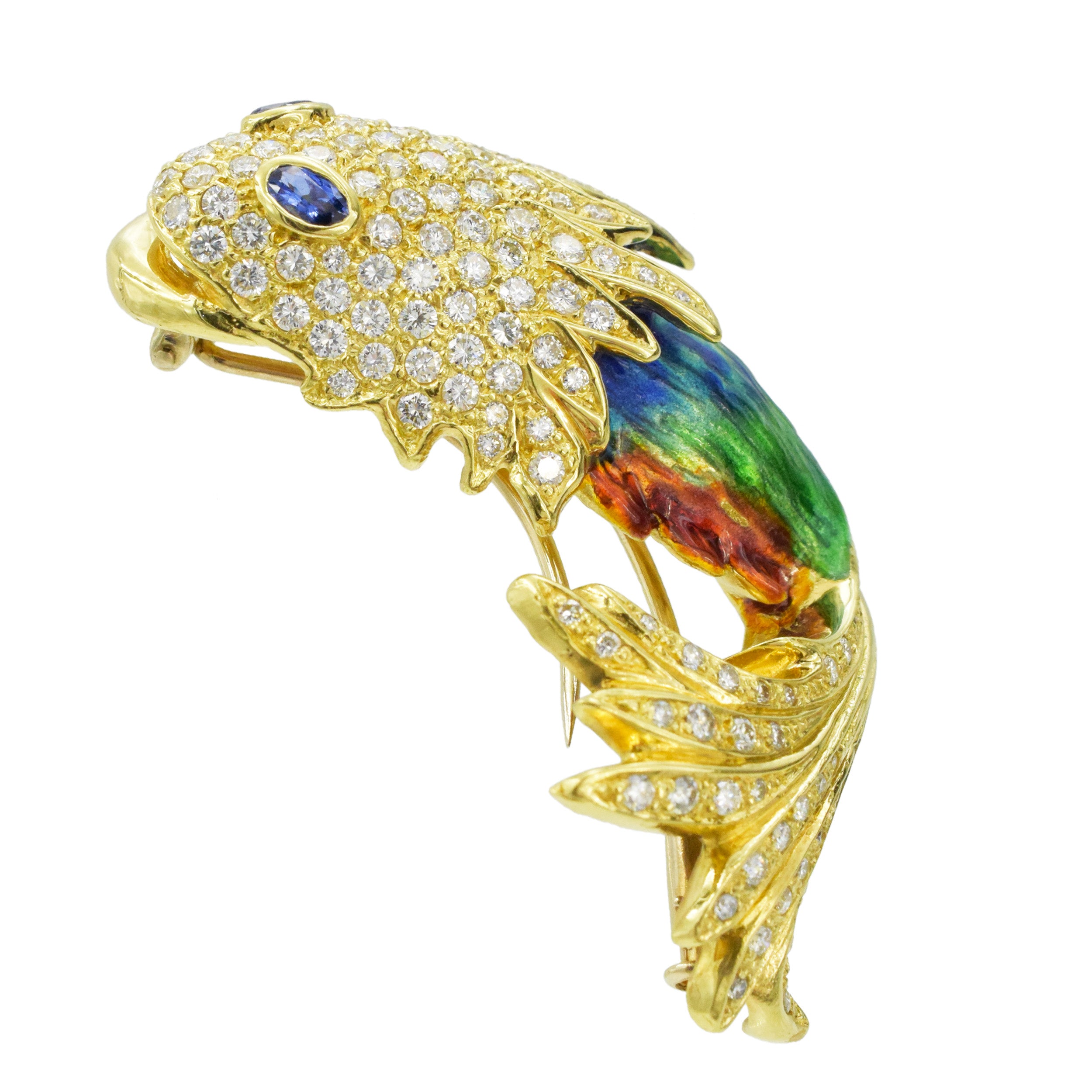 Cartier Diamond, Sapphire & Colorful Enamel Fish Brooch