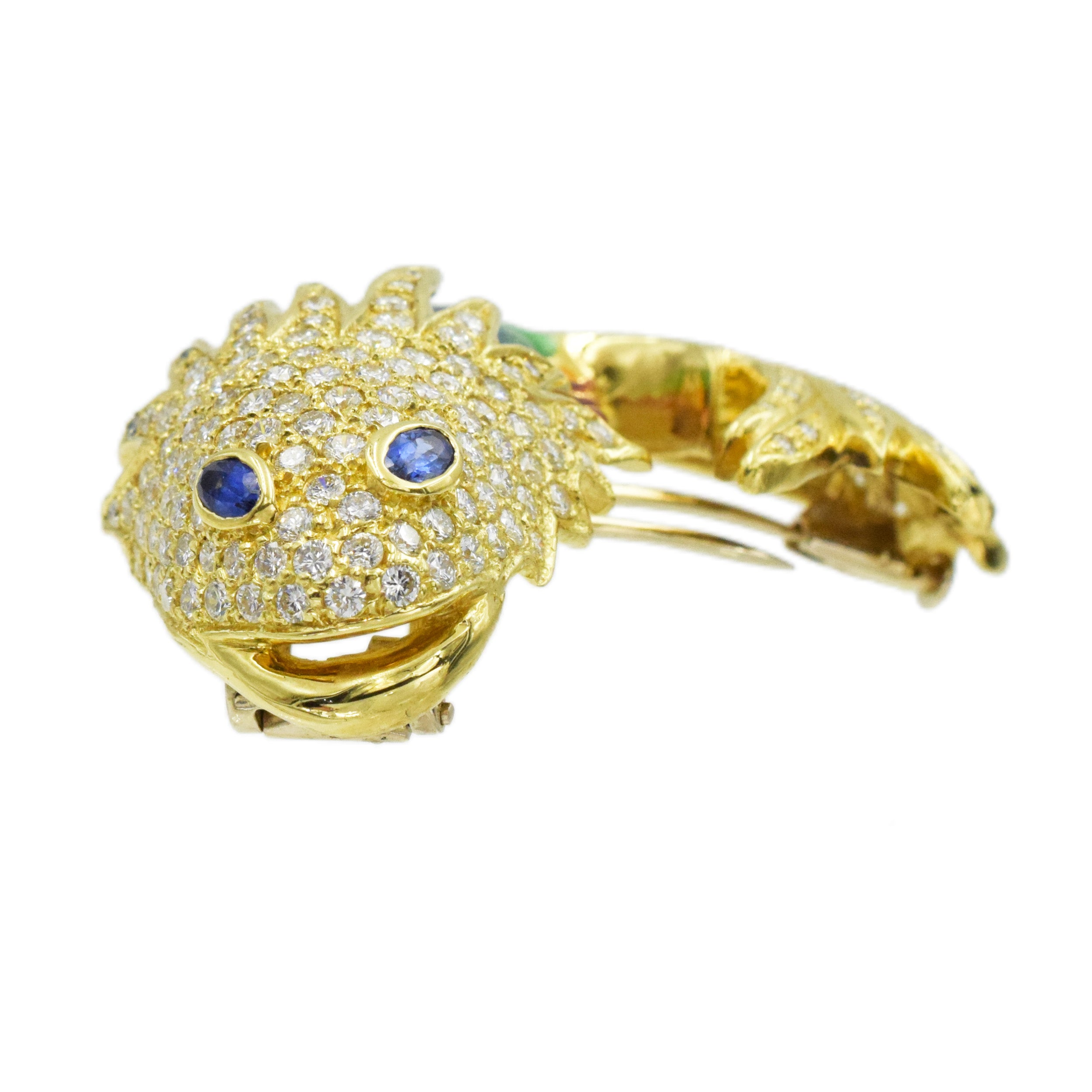 Cartier Diamond, Sapphire & Colorful Enamel Fish Brooch