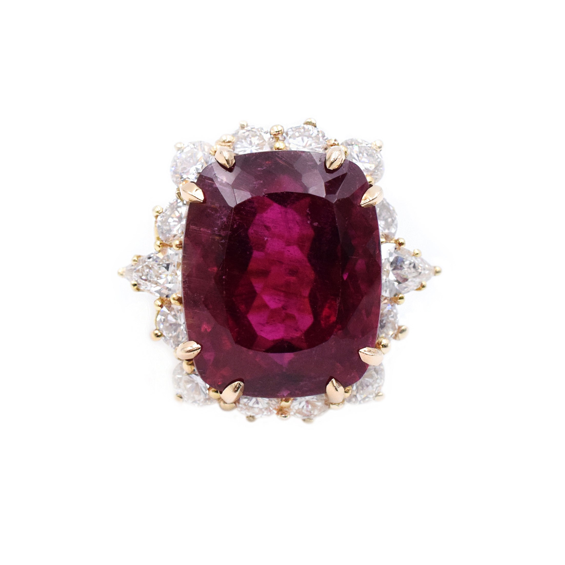 25.41ct Rubellite & Diamond Ballerina Cocktail Ring In 18k Yellow Gold