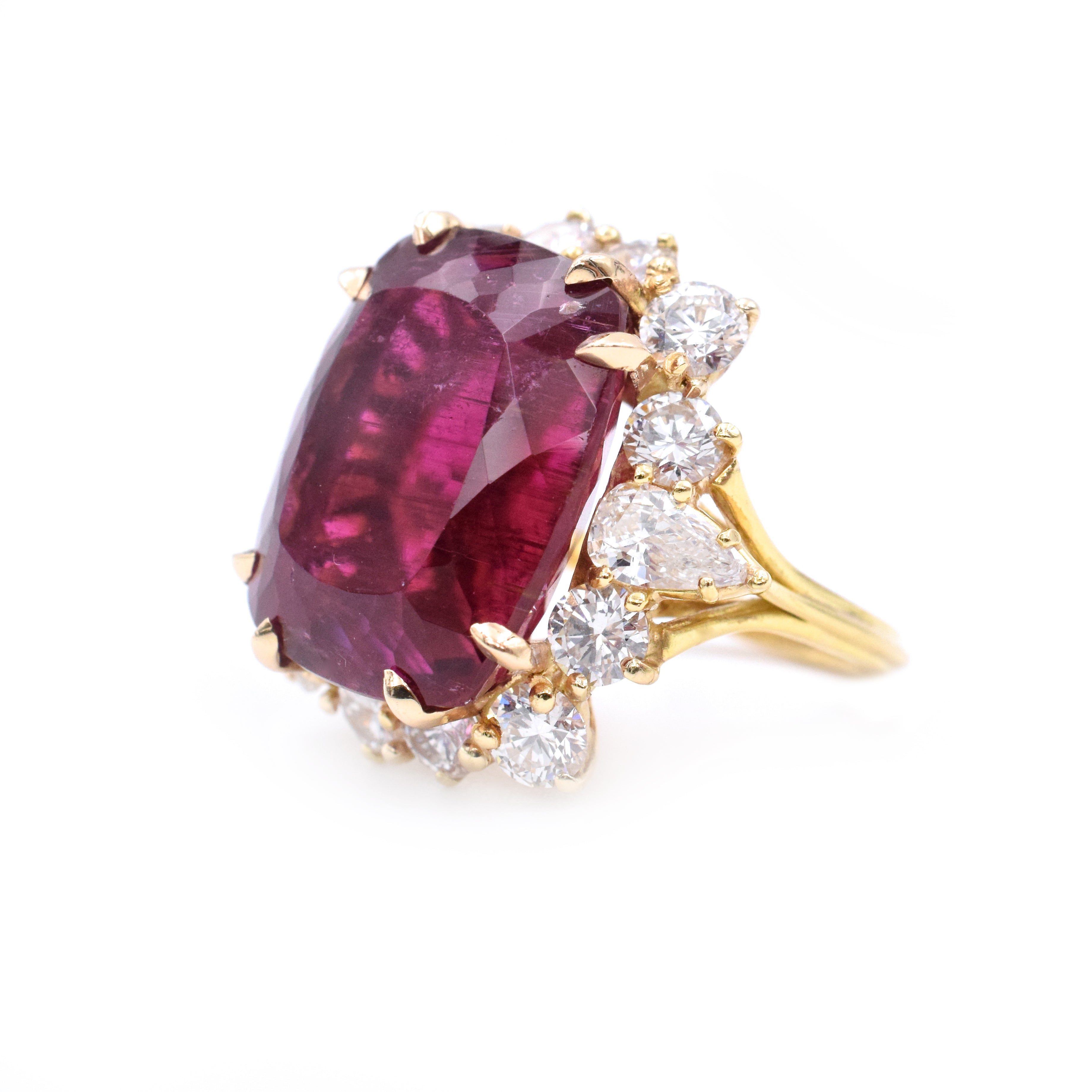 25.41ct Rubellite & Diamond Ballerina Cocktail Ring In 18k Yellow Gold