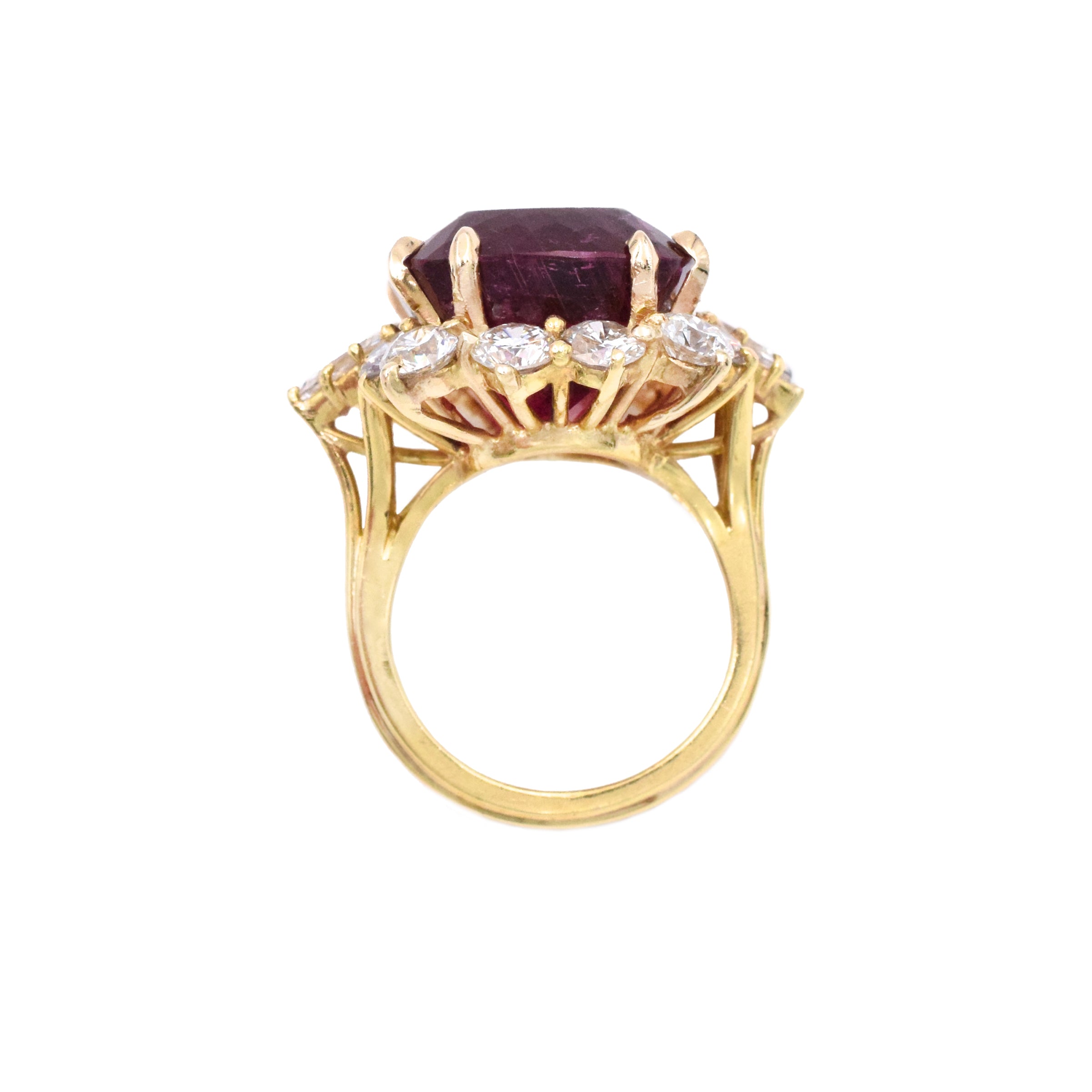 25.41ct Rubellite & Diamond Ballerina Cocktail Ring In 18k Yellow Gold