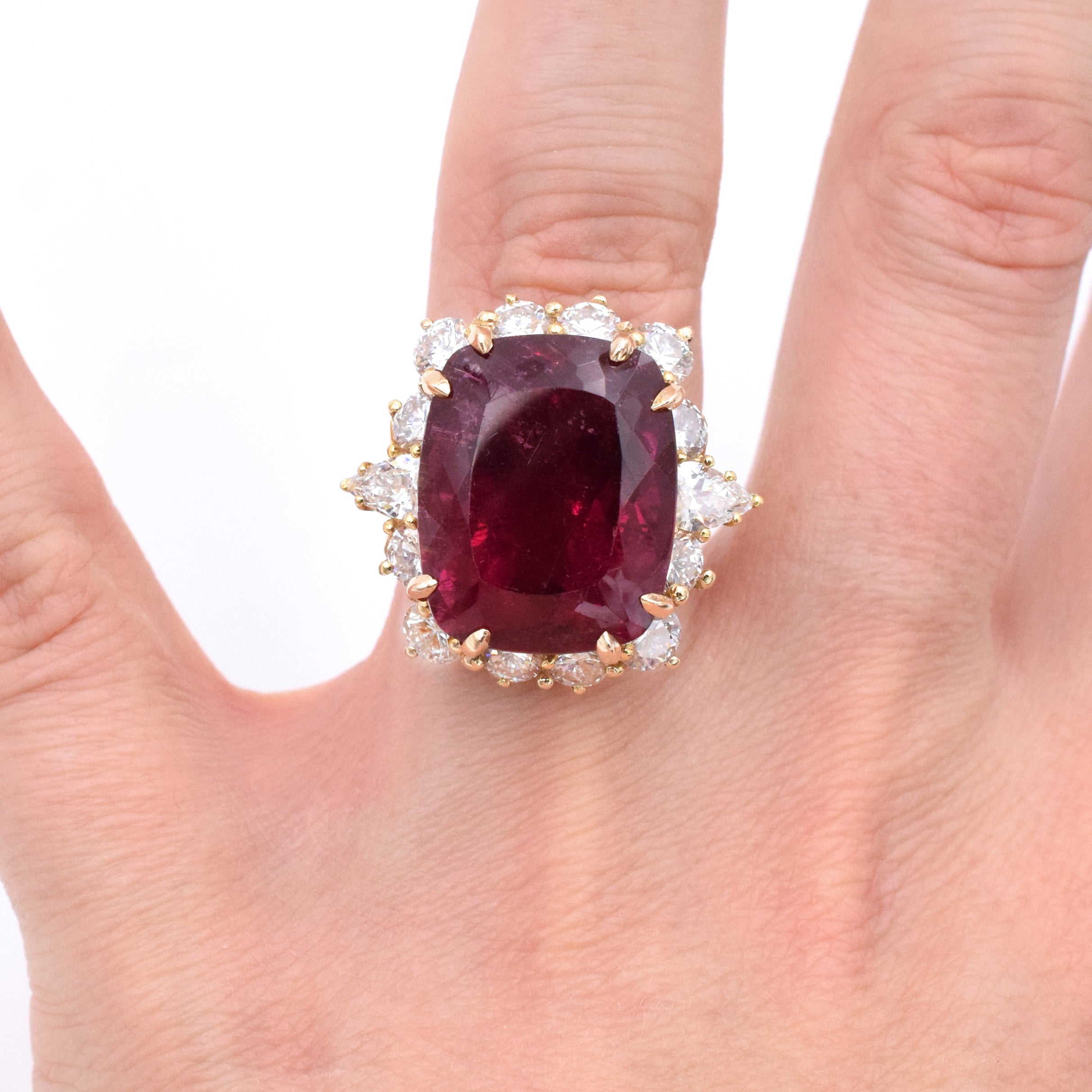25.41ct Rubellite & Diamond Ballerina Cocktail Ring In 18k Yellow Gold