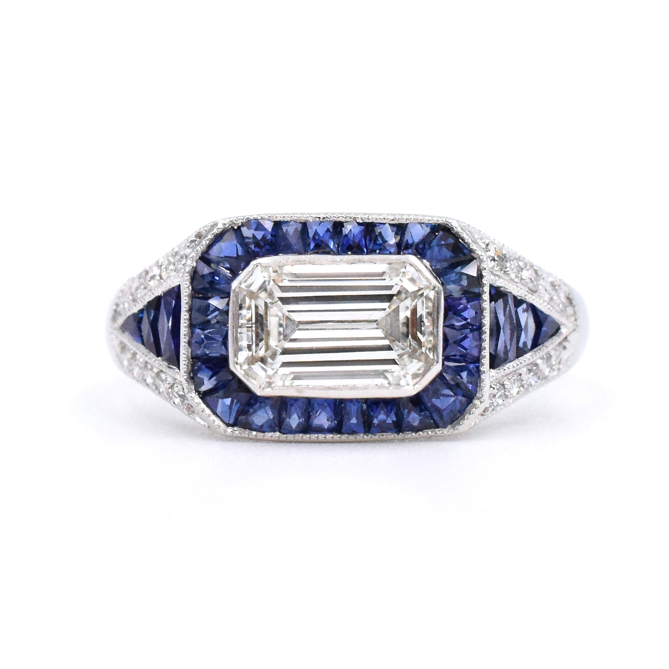 Art Deco Style Sapphire & Diamond Engagement Ring