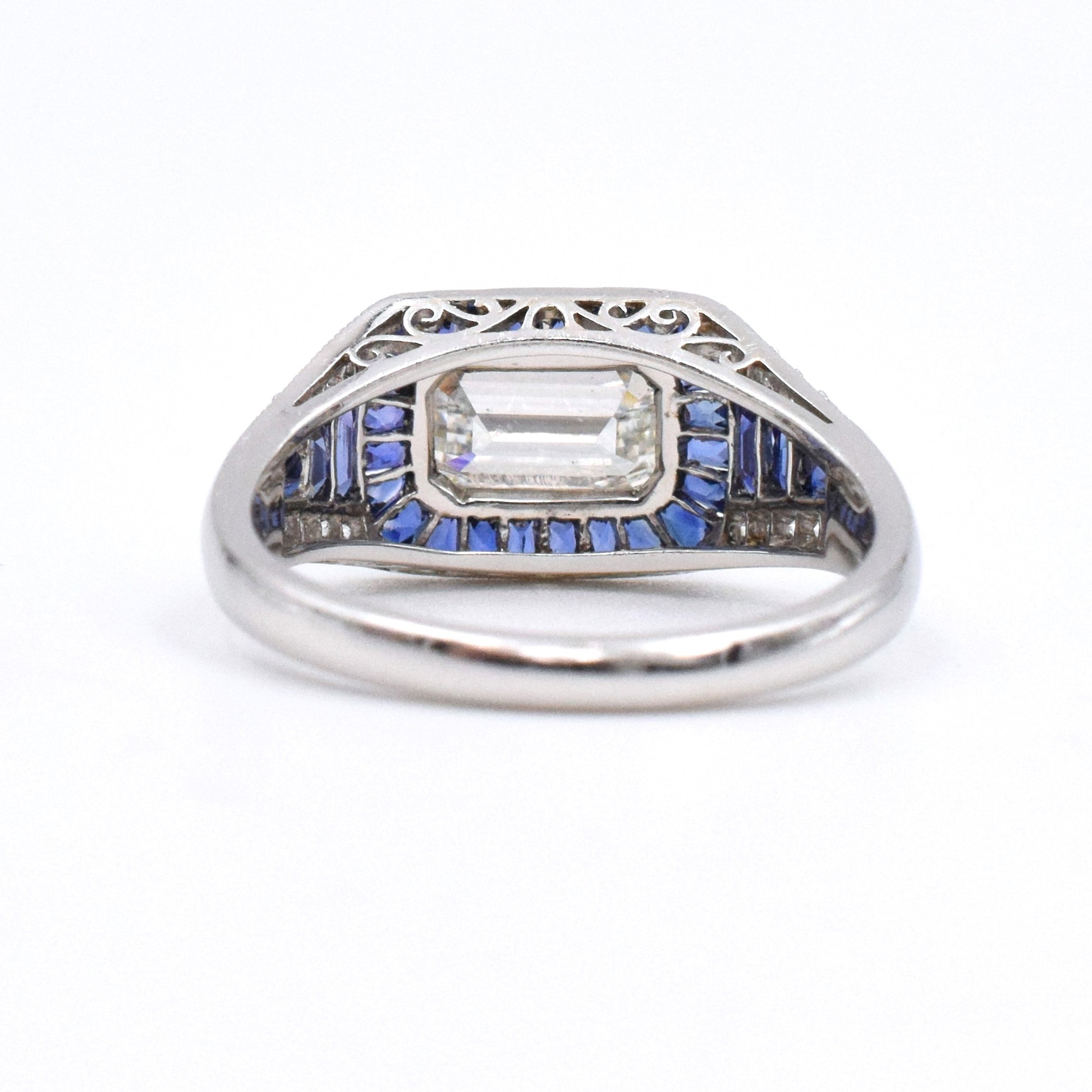 Art Deco Style Sapphire & Diamond Engagement Ring