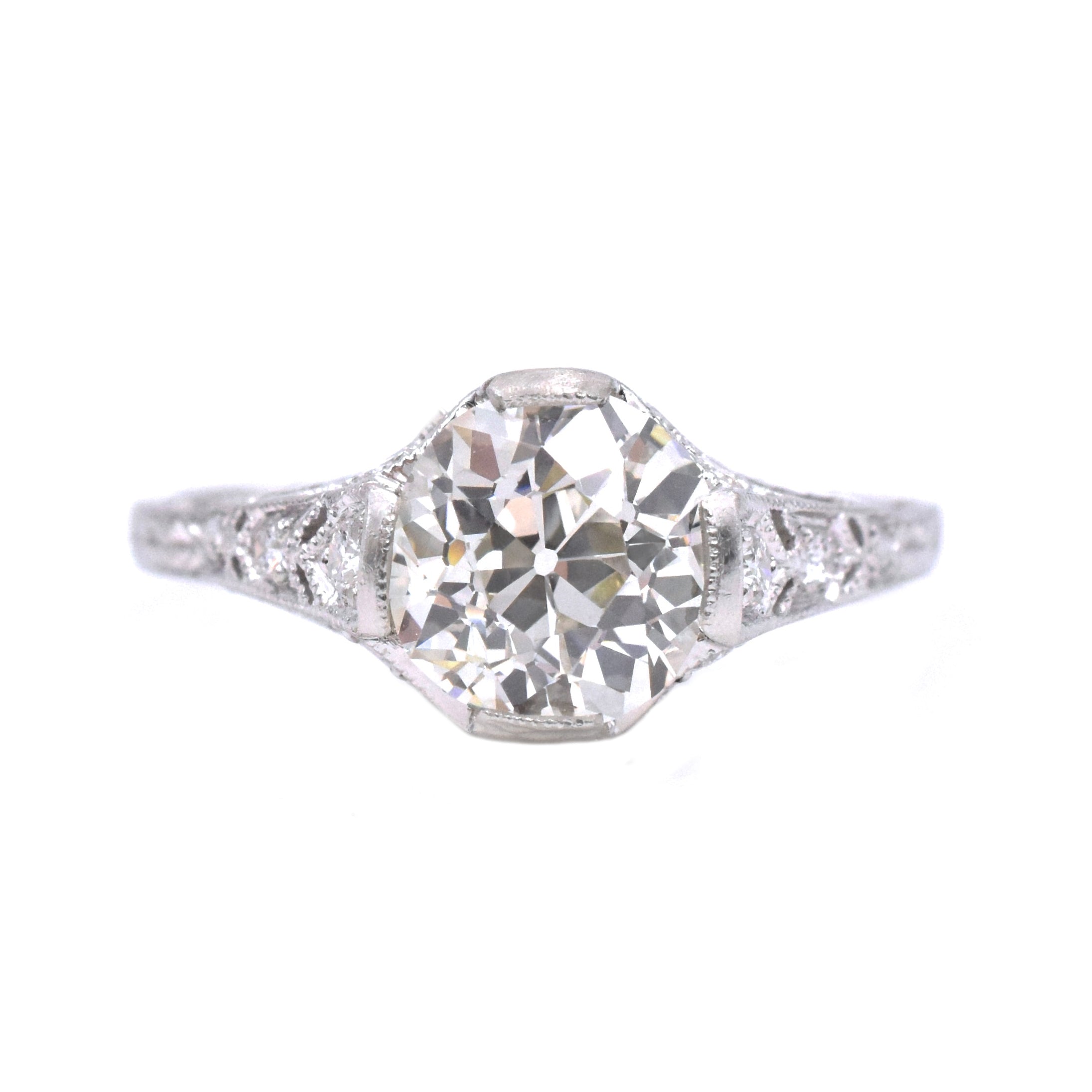 Art Deco Inspired 1.70ct Solitaire with Accents Diamond Engagement Ring
