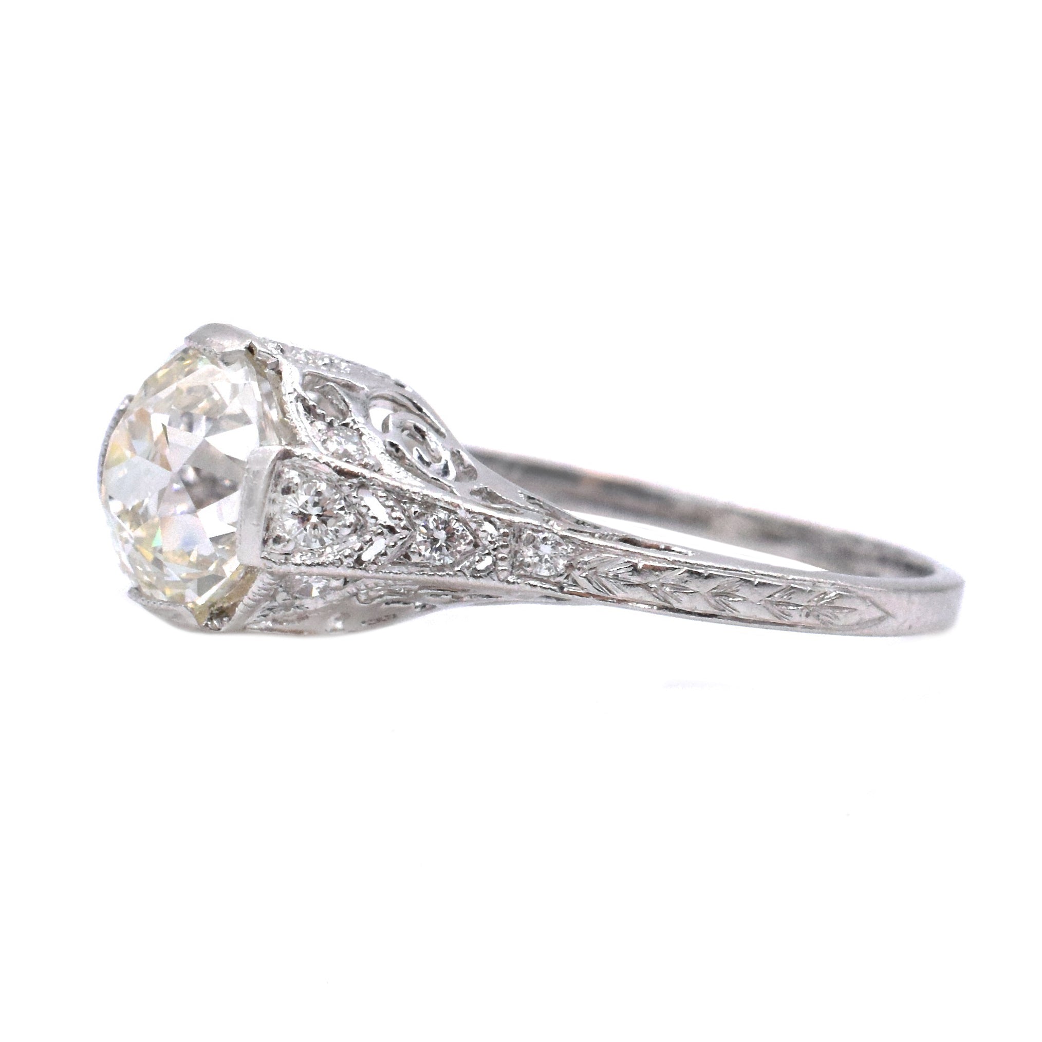 Art Deco Inspired 1.70ct Solitaire with Accents Diamond Engagement Ring