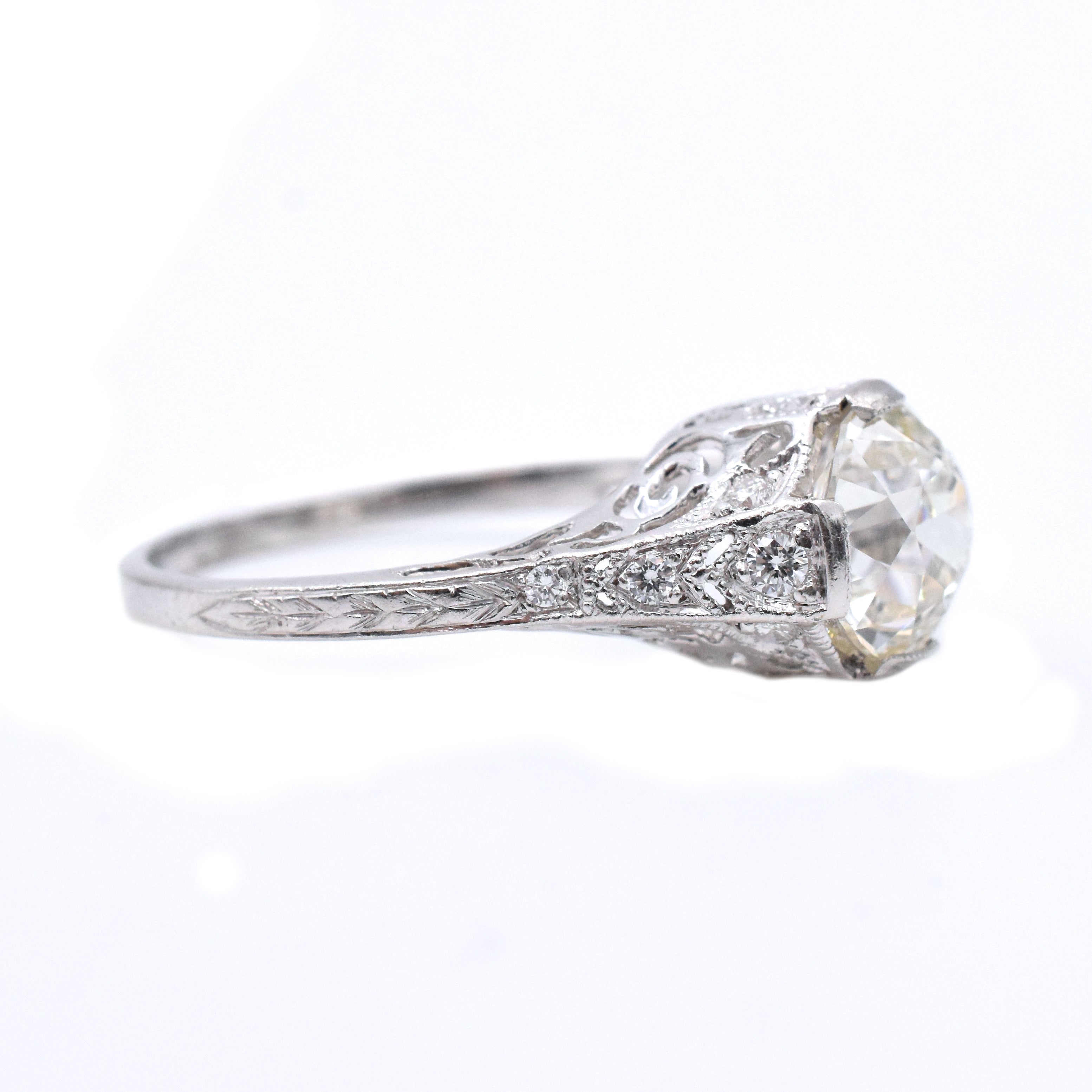 Art Deco Inspired 1.70ct Solitaire with Accents Diamond Engagement Ring